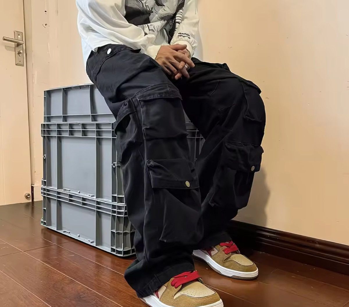 Japanese Brand Baggy Cargo Pants - Y2K Skate Streetwear Size US 35 - 2 Thumbnail