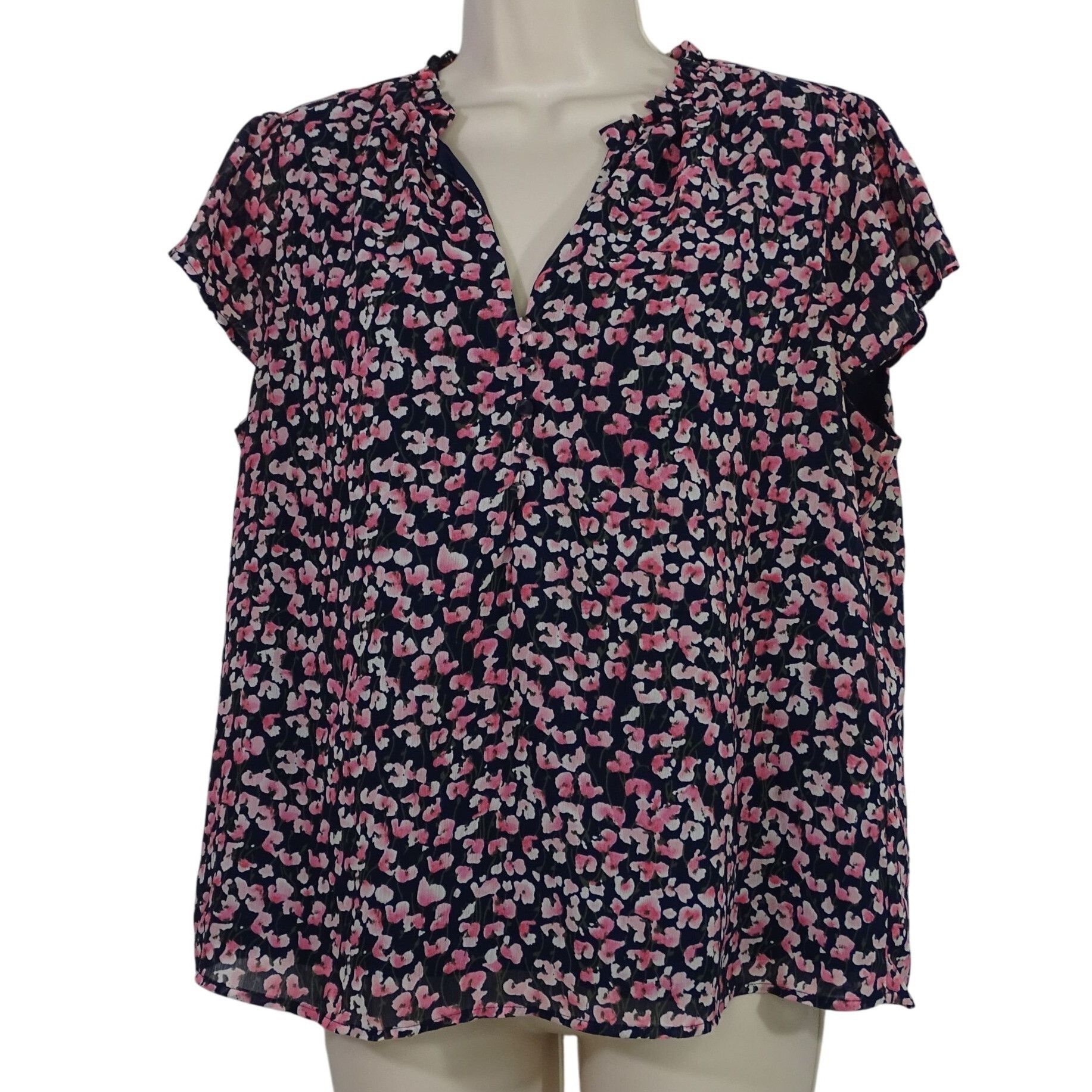 J.Crew J Crew Floral Print Cap Sleeve Blouse Women Size M Blue Pink Size M / US 6-8 / IT 42-44 - 1 Thumbnail
