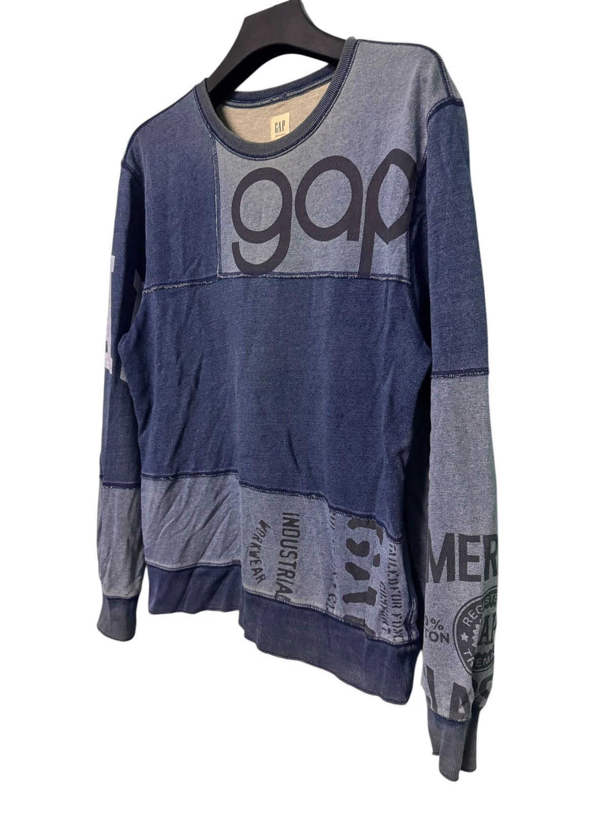 Gap × Vintage VINTAGE GAP INDIGO PATCHWORK SUNFADED DAMAGE SWEATSHIRT Y2K Size US L / EU 52-54 / 3 - 2 Thumbnail