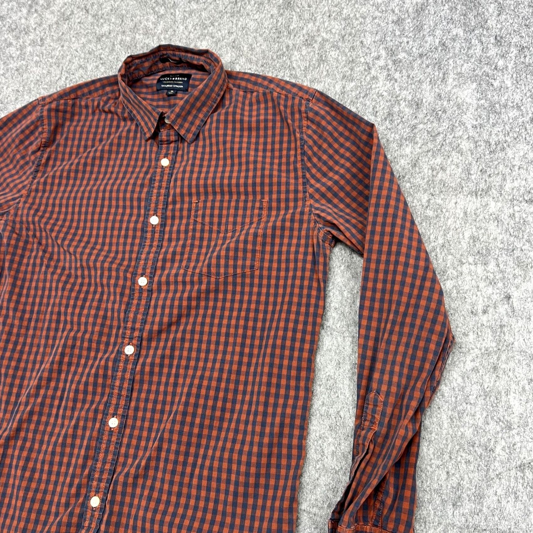 Lucky Brand Lucky Brand Shirt Mens M Blue Orange Check Slim Fit Saturday Stretch Long Sleeve Size US M / EU 48-50 / 2 - 7 Thumbnail