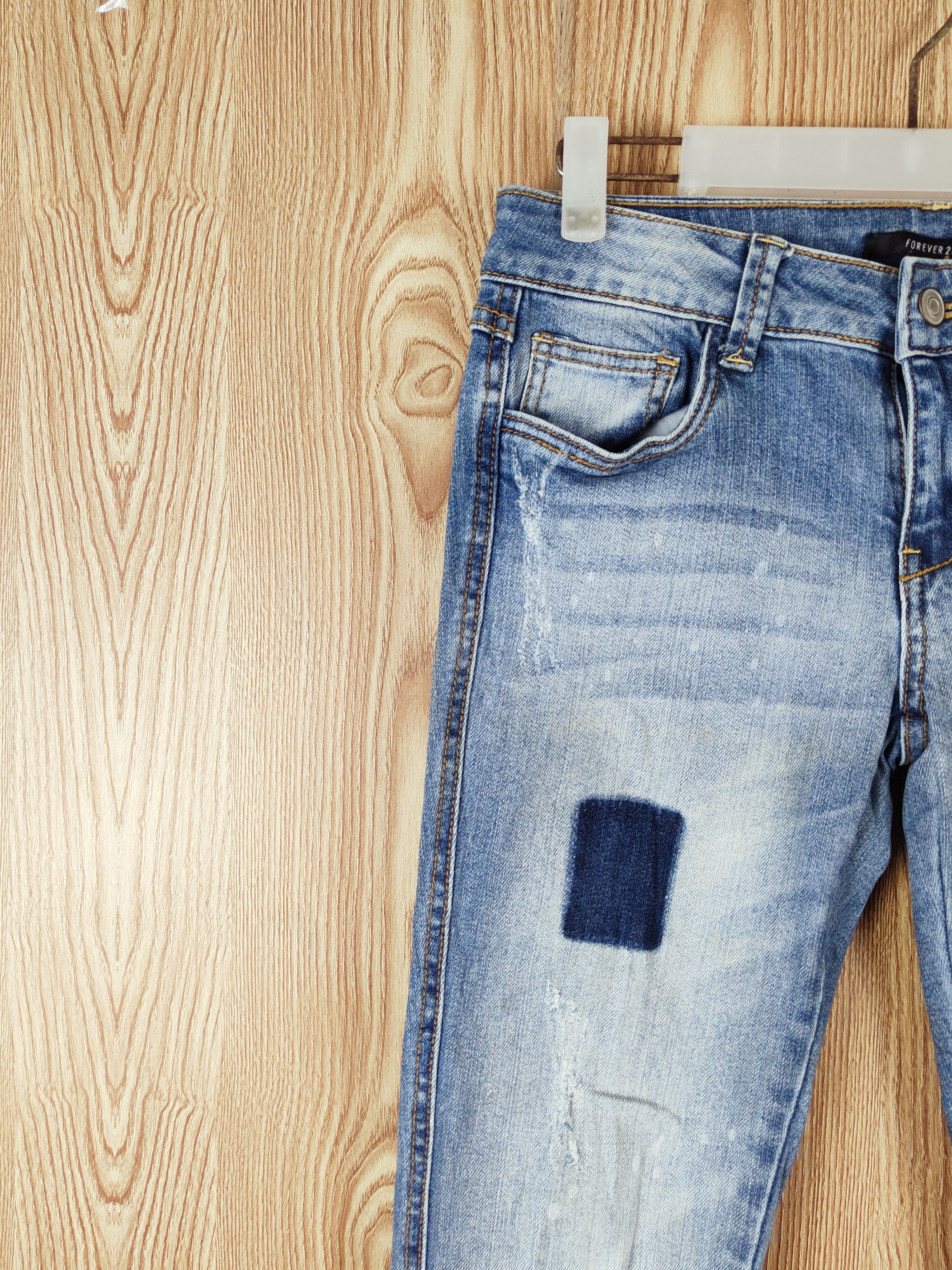 Forever 21 × Vintage Forever 21 Blue Distressed Ripped Skinny Jeans Size 29" - 3 Thumbnail