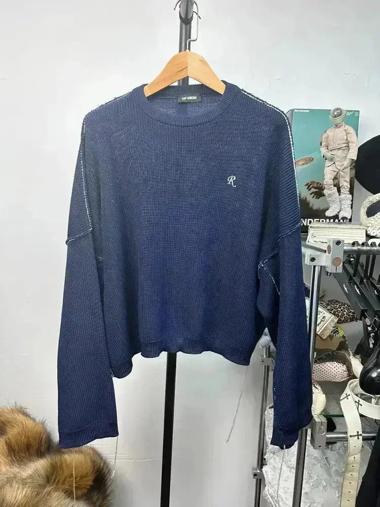 Raf Simons RAF SIMONS 19ss blue velvet applique sweater | Grailed