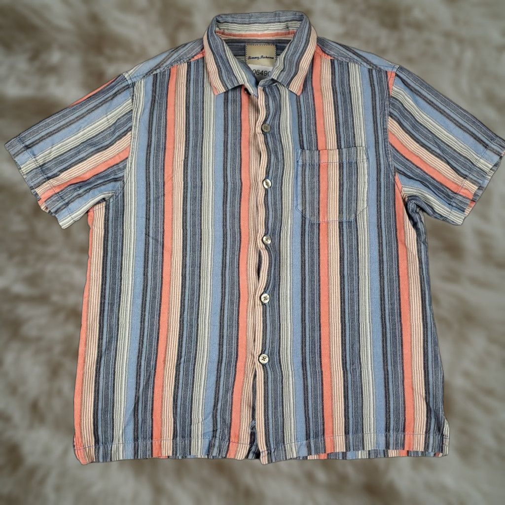 Tommy Bahama Tommy Bahama Shirt Mens Medium Blue Striped Silk Hawaiian Button Up Shirt Size US M / EU 48-50 / 2 - 1 Thumbnail