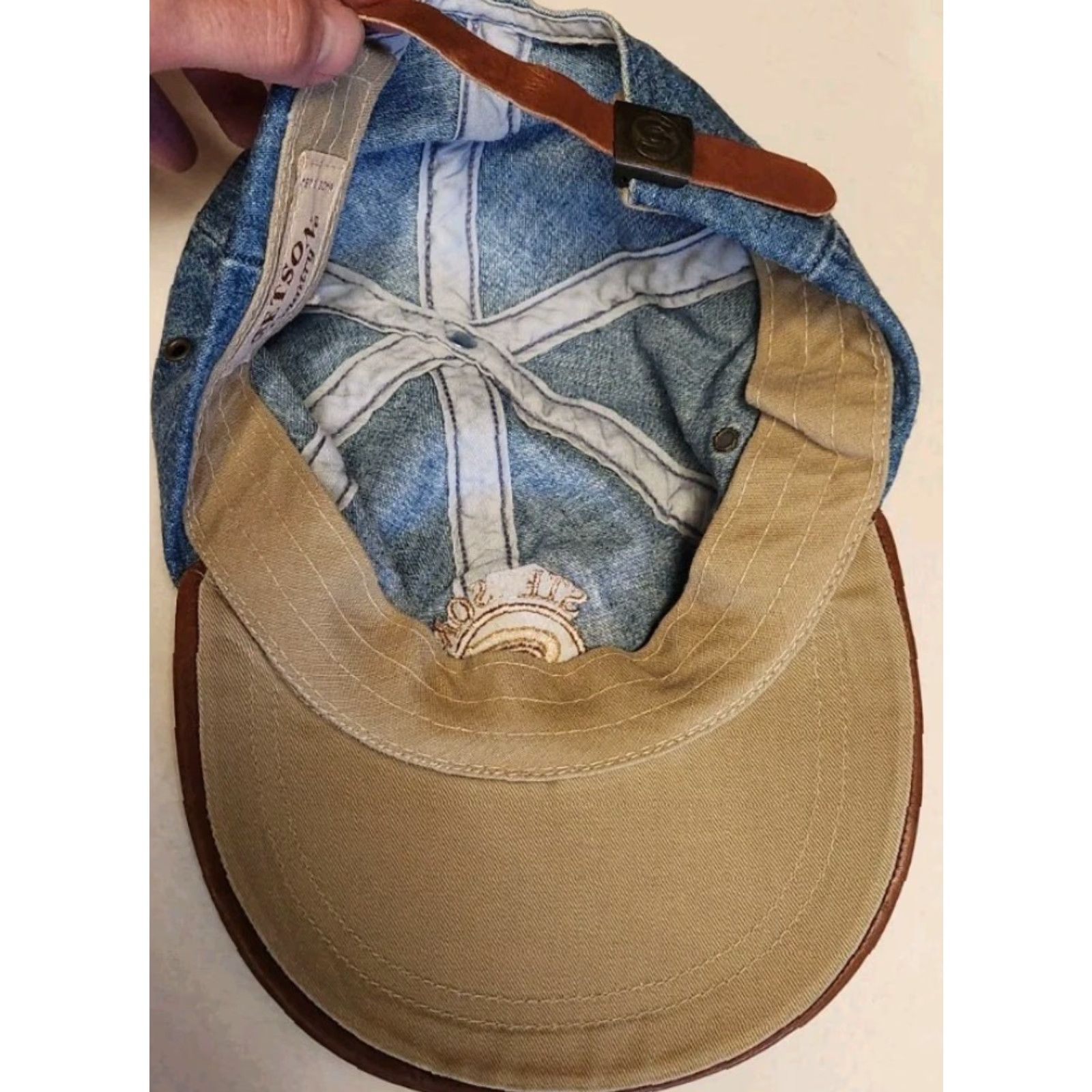 Stetson VINTAGE Stetson USA MADE Blue Jean Denim Cap Hat Leather Brim Strapback Baseball Cap Men Adjustable Size XS? No size given. Size US 35 - 7 Thumbnail