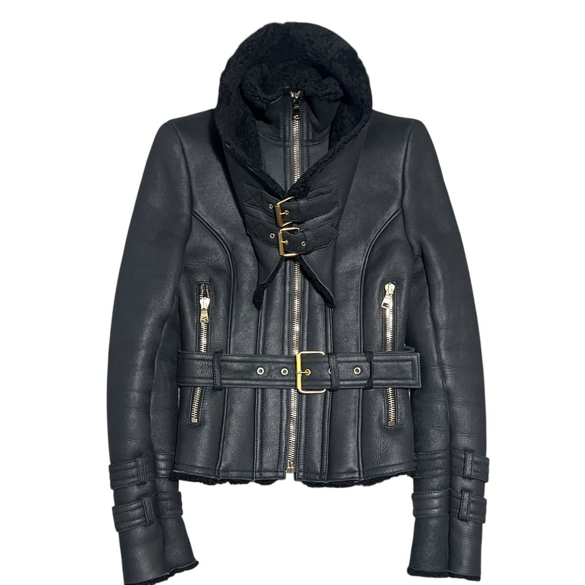 Balmain BALMAIN Black Shearling and Leather Riders Jacket Size S / US 4 / IT 40 - 1 Thumbnail