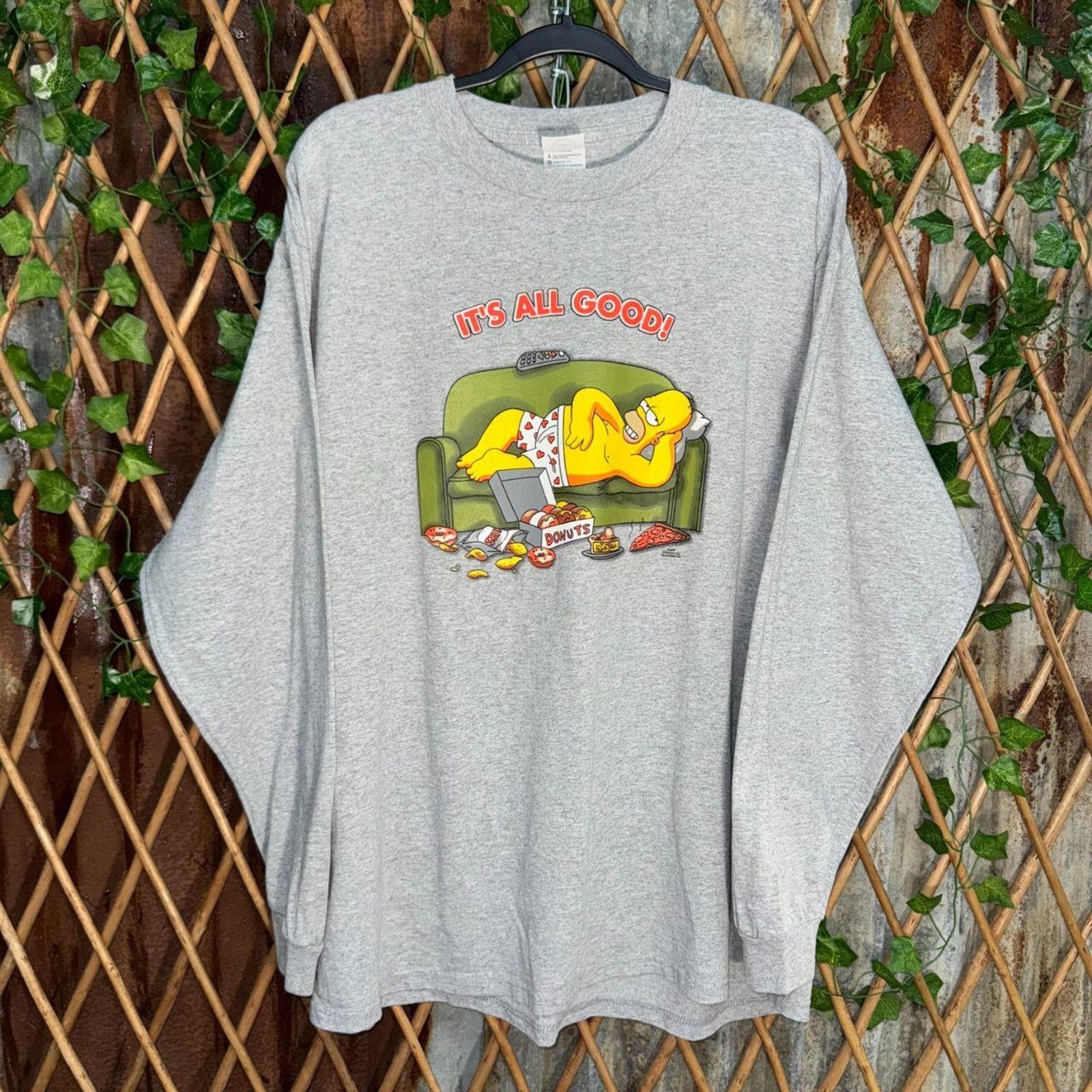 The Simpsons Vintage y2k homer simpson donuts tv promo long sleeve tshirt Size US XL / EU 56 / 4 - 1 Thumbnail