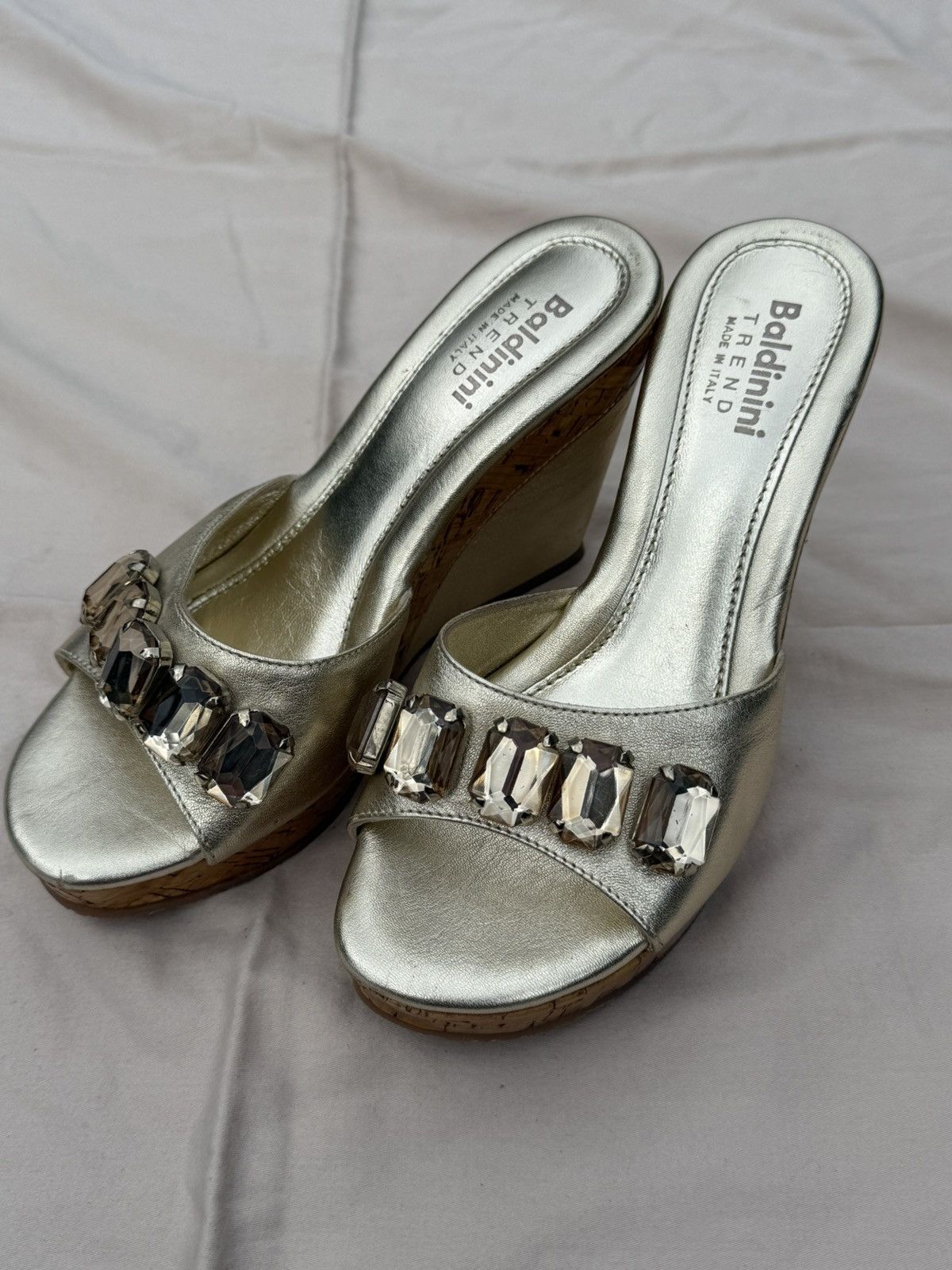 Baldinini Baldinini Trend Beige Leather Gemstone Heel Sandals Size US 7 / IT 37 - 1 Thumbnail