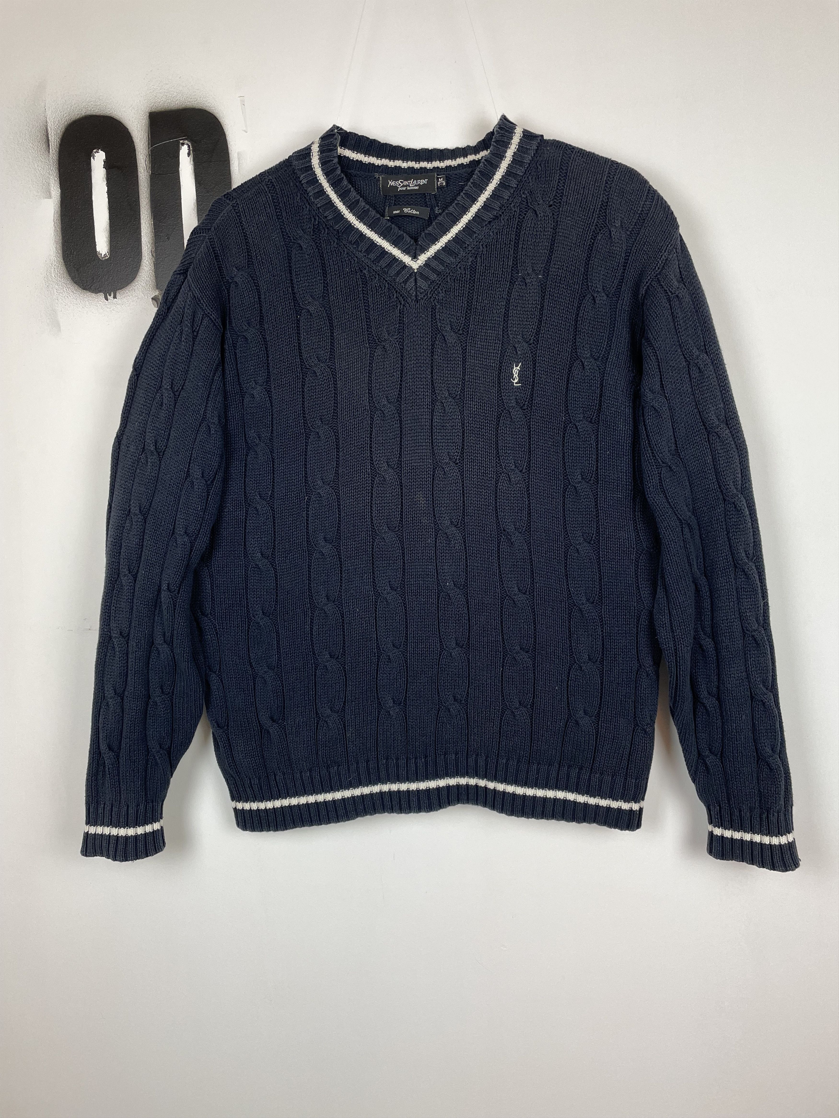 YSL Yves Saint Laurent Cabble Knit Sweater Small Logo Sz M