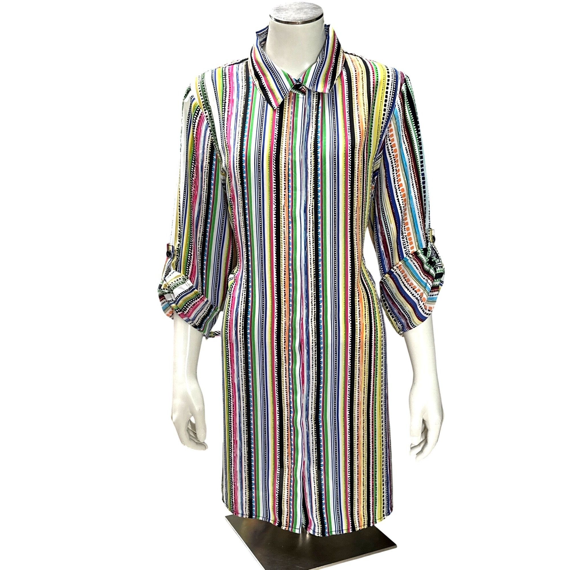 Other Melissa Paige L Multi Color Stripe Shirt Dress Tunic Collar Size L / US 10 / IT 46 - 2 Thumbnail