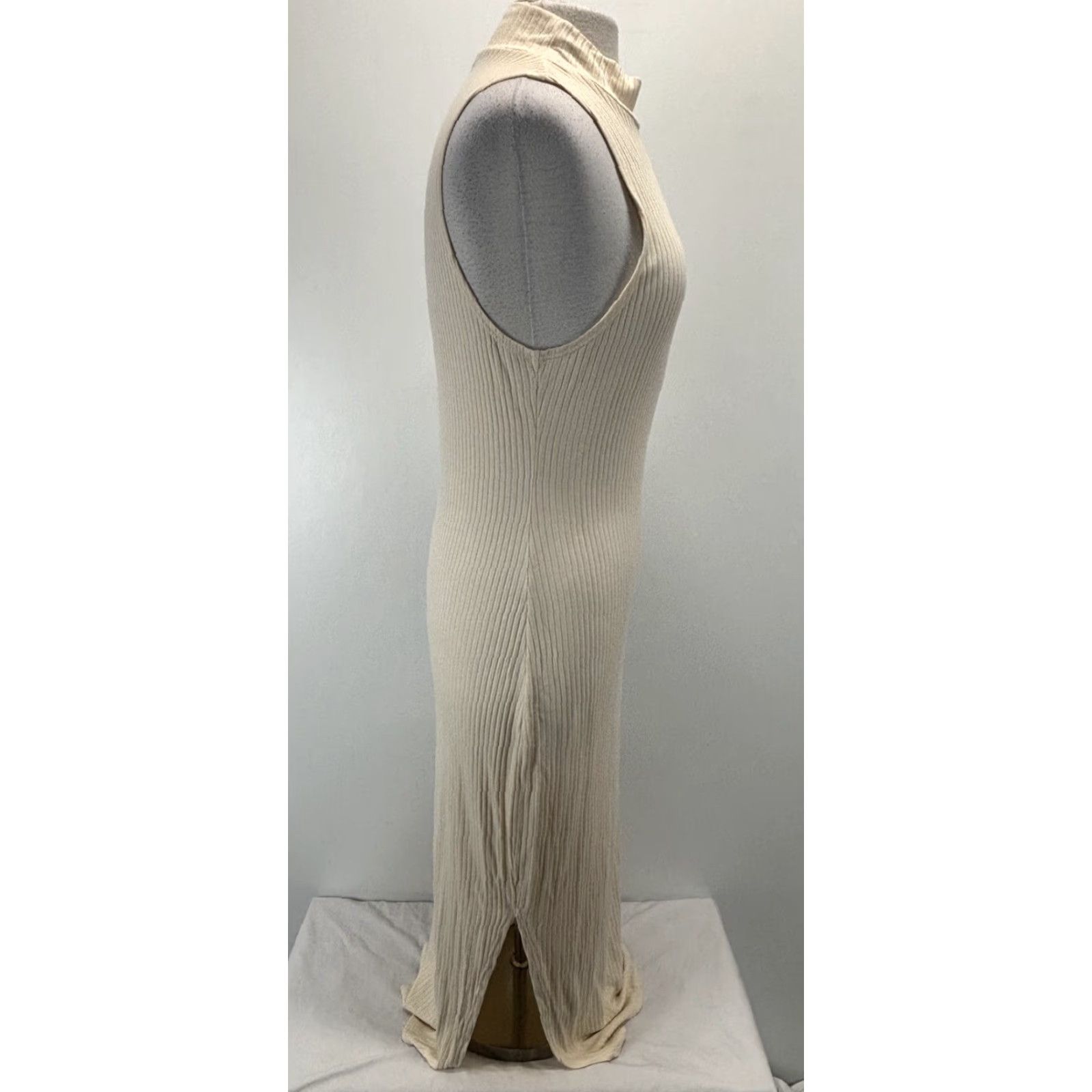 Beyond Yoga Beyond Yoga Maxi Dress Ivory Ribbed Stretch Mock Neck Large Women Sleeveless Knit Polyester Blend Casual Party/Cocktail Size L / US 10 / IT 46 - 4 Thumbnail