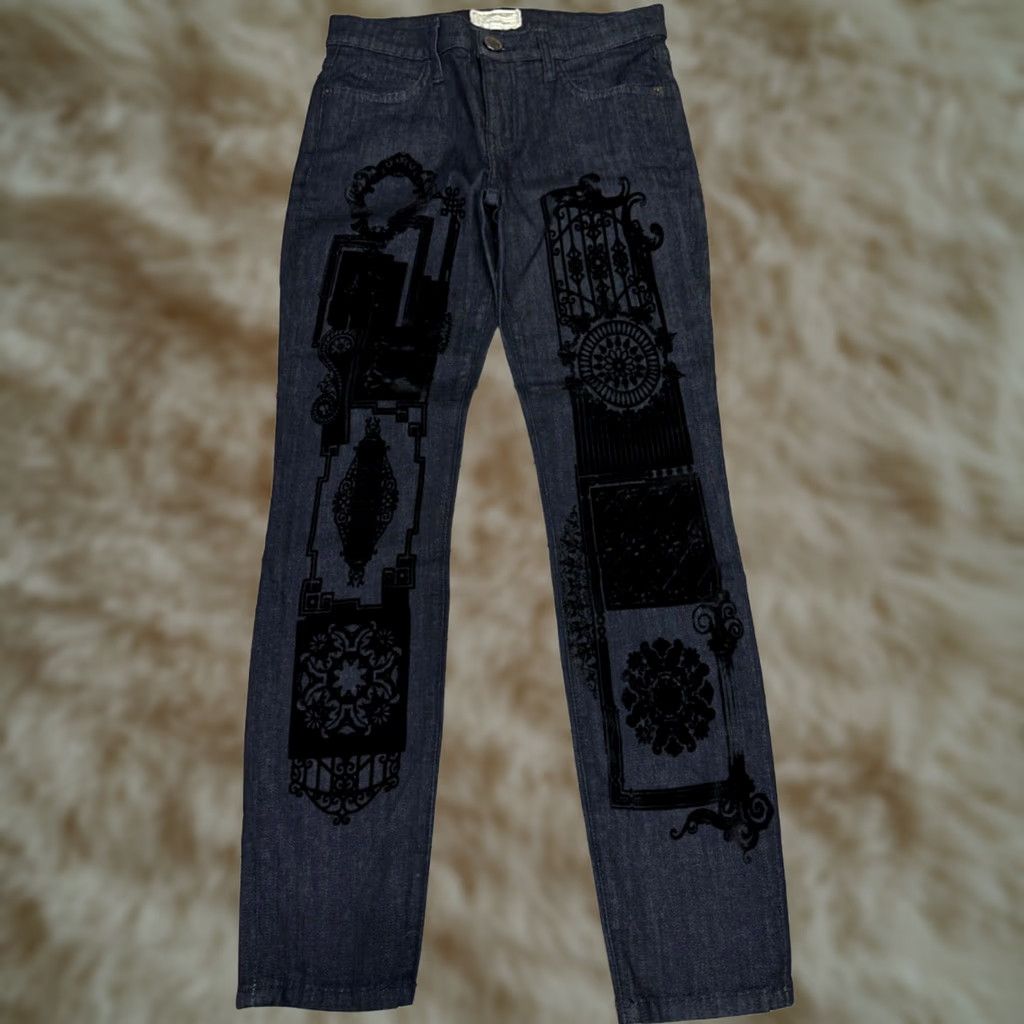 Vintage Current/Elliott Womens Jeans Slim Blue Sz 27 Velour Print Cotton Blend Size 27" / US 4 / IT 40 - 1 Thumbnail