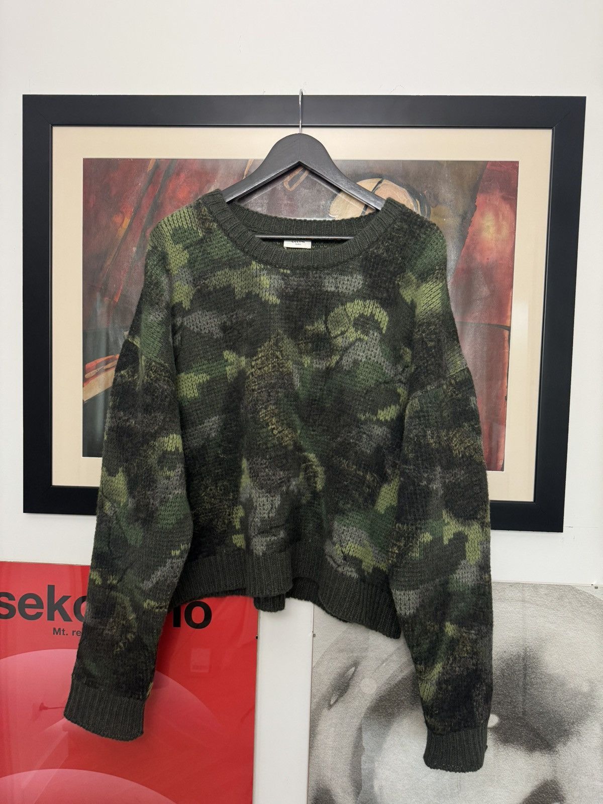 Celine Celine Paris Boxy Fit Cropped Wool Camo Designer Sweater Size US L / EU 52-54 / 3 - 1 Thumbnail