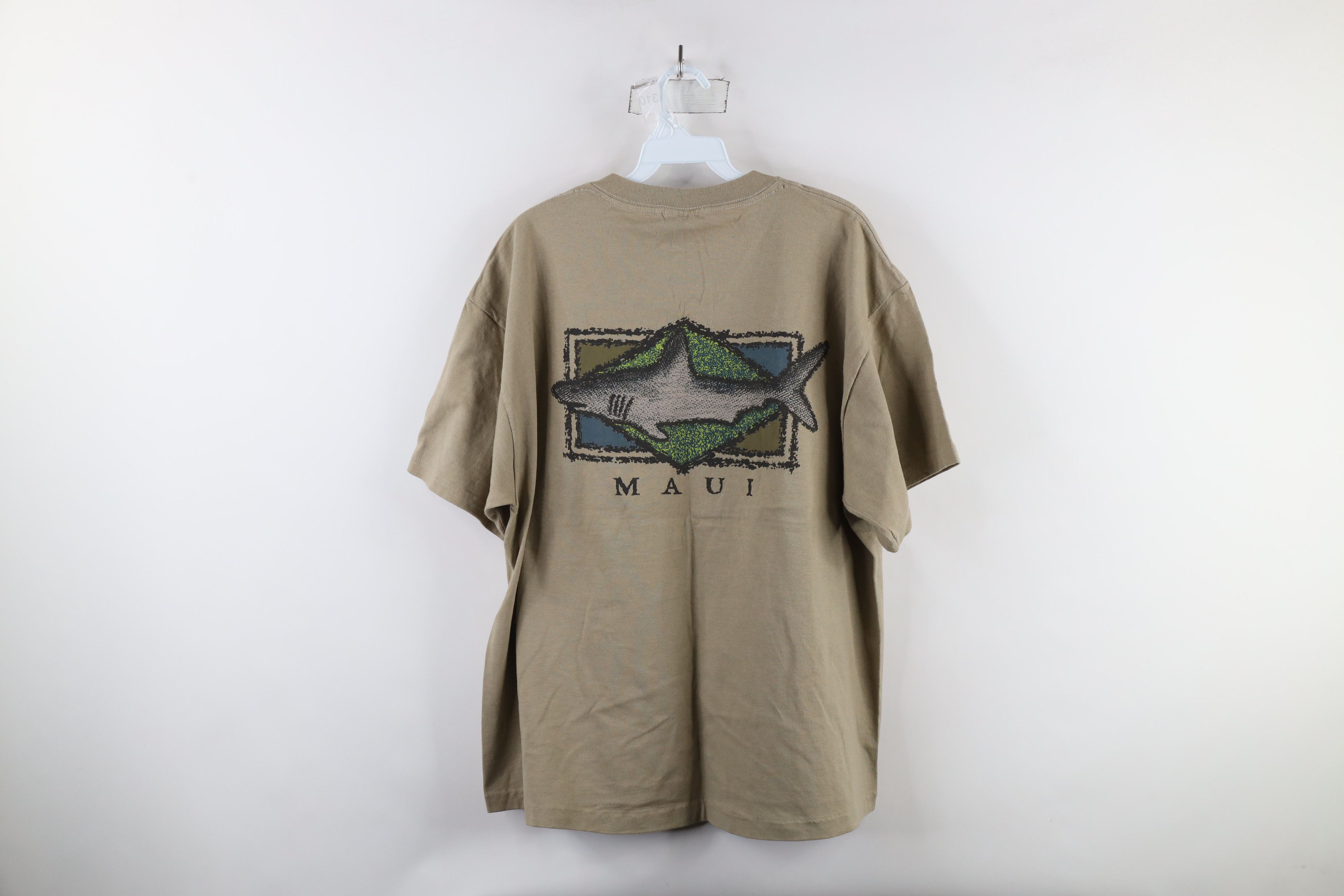Vintage Vintage 90s Streetwear Out Maui Hawaii Shark T-Shirt Beige Size US XL / EU 56 / 4 - 10 Thumbnail