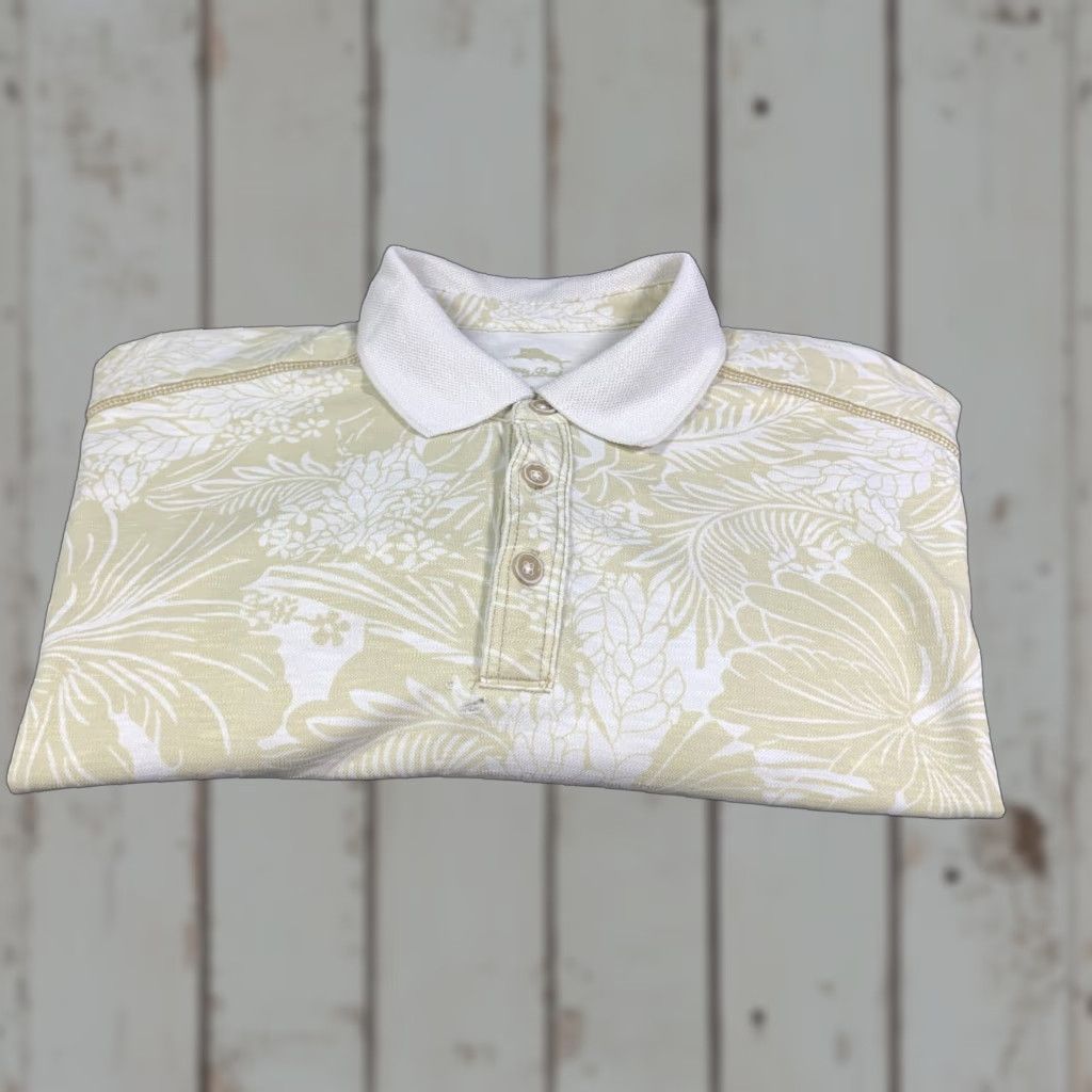 Tommy Bahama Tommy Bahama Men's Polo Shirt Hawaiian Floral Short Sleeve Size Large Coral Tencel Blend Size US L / EU 52-54 / 3 - 1 Thumbnail