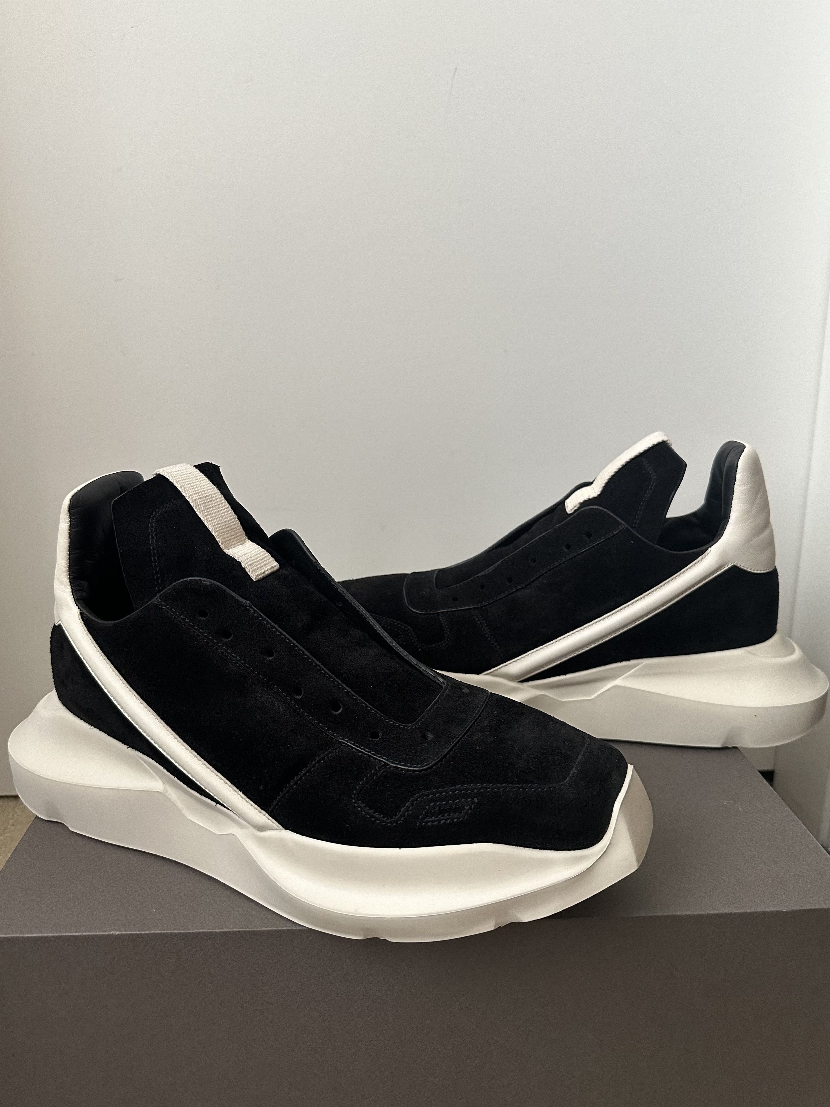 image of Rick Owens Ss23 Edfu Geth Runner Suede Shoes in Black/Milk, Men's (Size 10)
