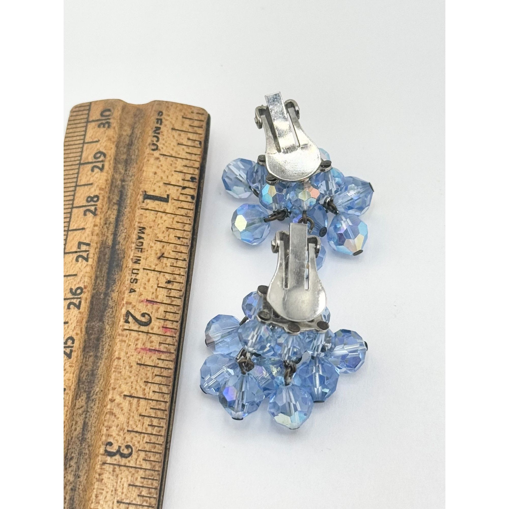 Vintage Vintage blue crystal tassel dangle earrings. clip on earring Size ONE SIZE - 4 Thumbnail