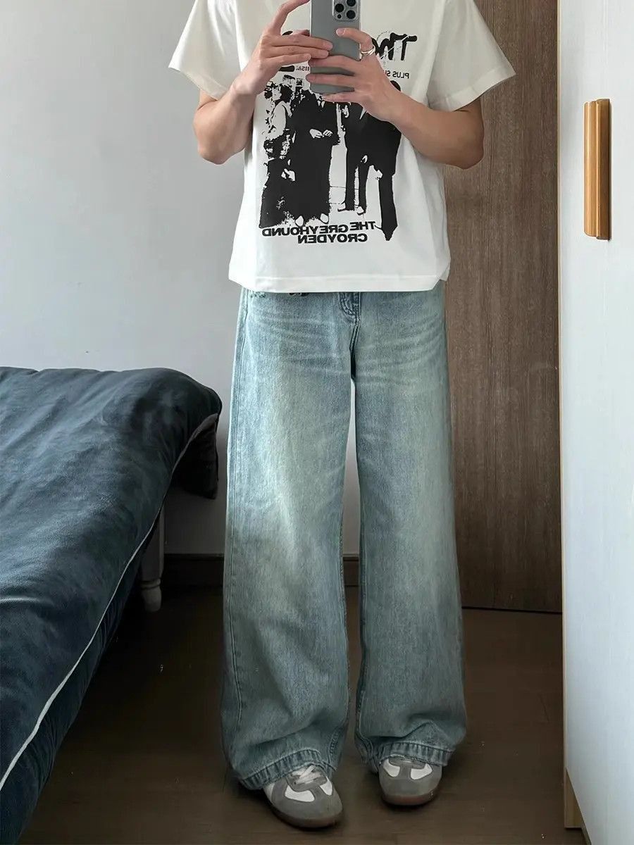 Japanese Brand Casual loose wide leg washed light colored jeans Size US 32 / EU 48 - 3 Thumbnail