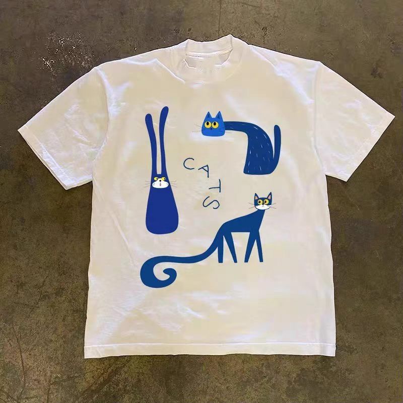 Vintage White Washed Vintage Cat Print T-Shirt Size US M / EU 48-50 / 2 - 1 Thumbnail