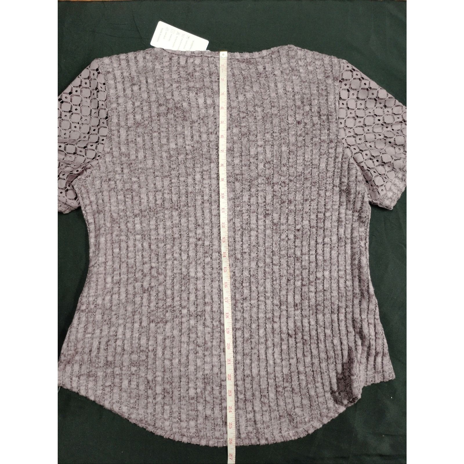Ferre Mauve Textured Feryshe Short Sleeve Top With Lace Sleeves Size L / US 10 / IT 46 - 6 Thumbnail