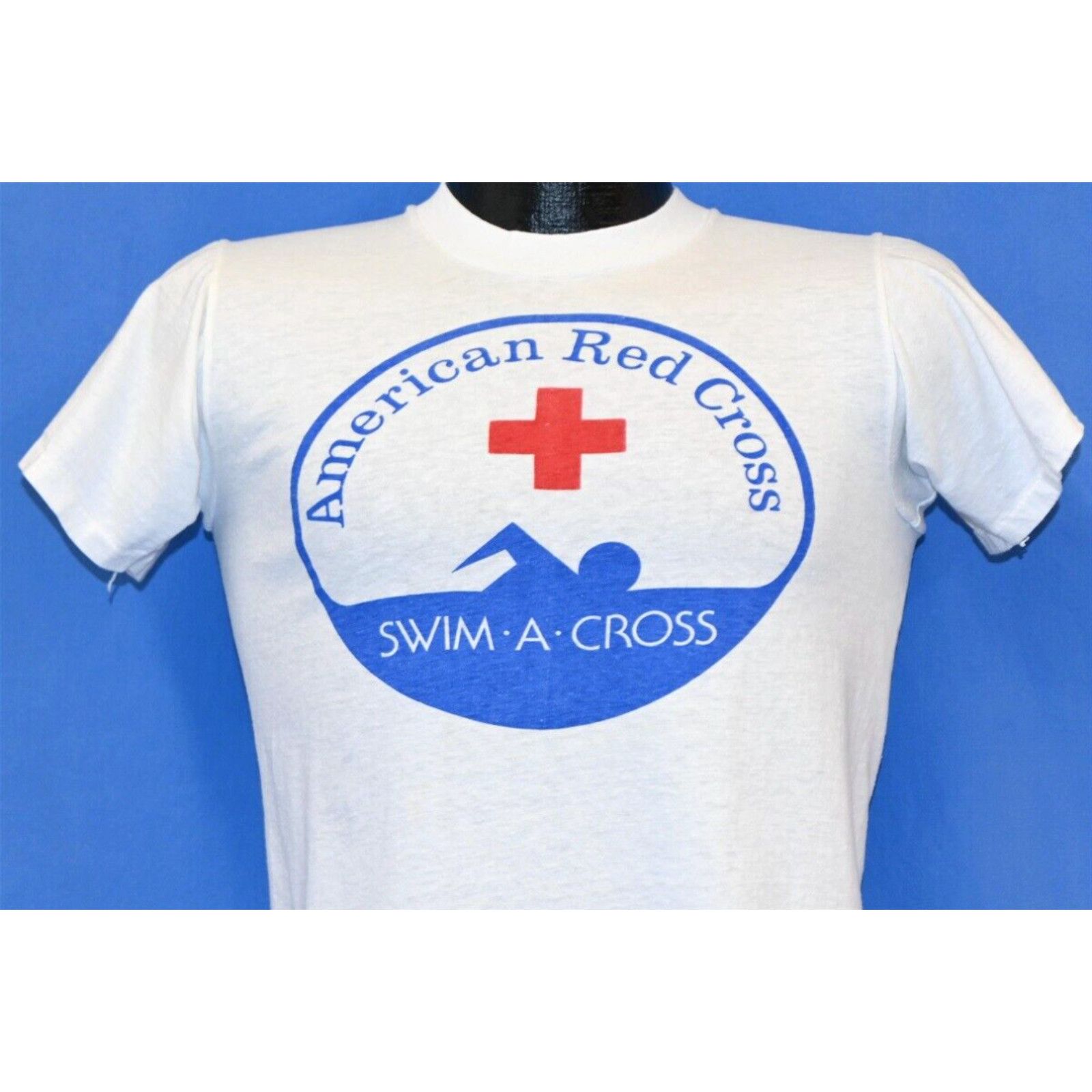 image of Swims Vintage 70's American Red Cross Swim Across Fundraiser Non Profit T-Shirt Small S in White