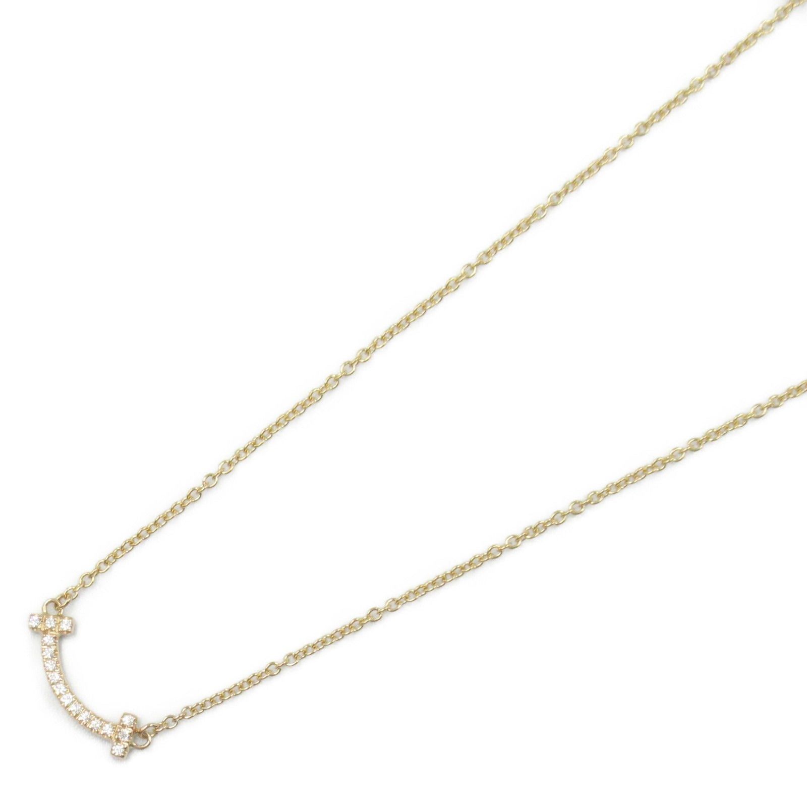 Tiffany Co T Smile Mini Necklace Diamond K18Pg (Pink Gold) Clear