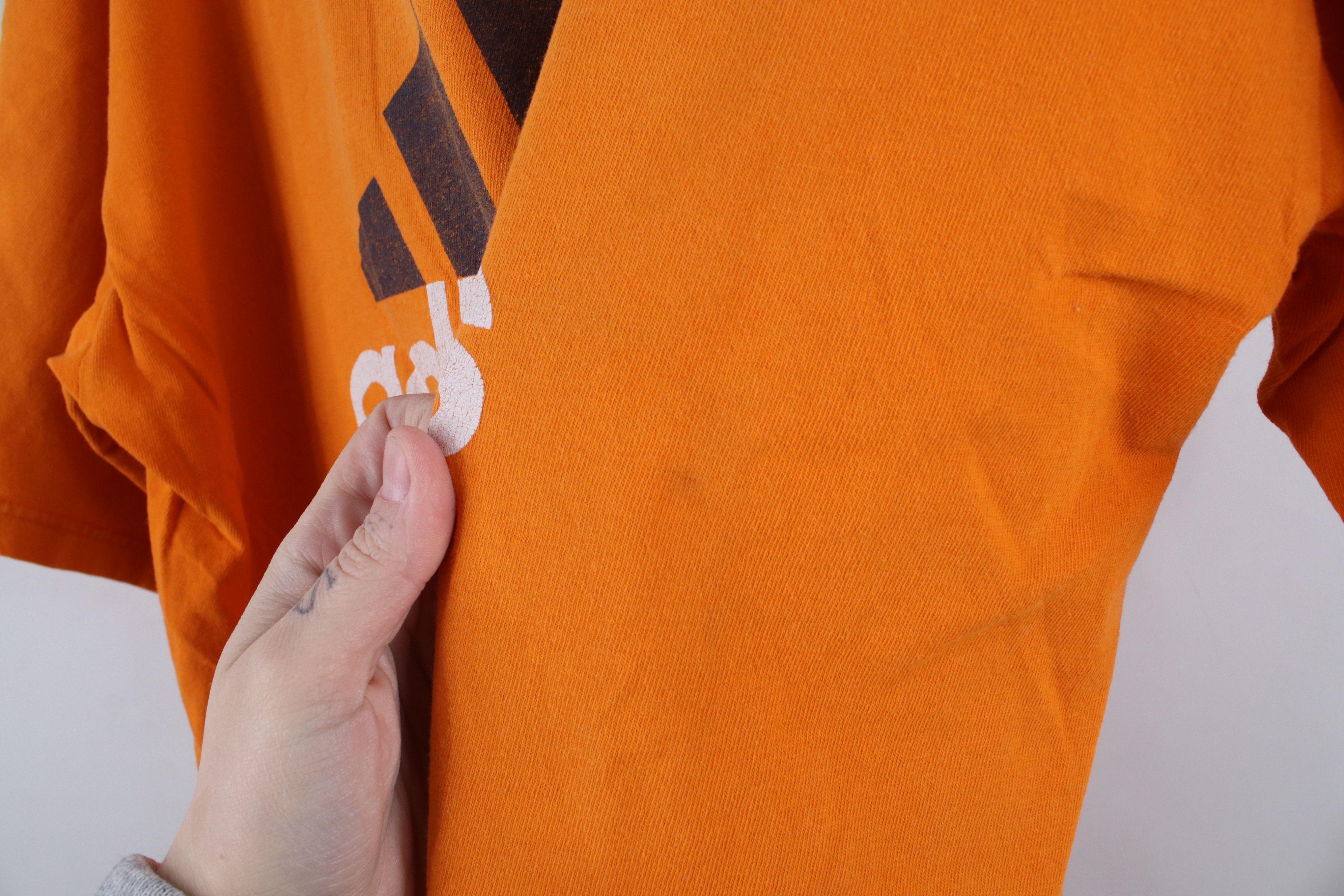 Adidas × Vintage Vintage 90s Adidas Spell Out Big Logo T-Shirt Orange Cotton Size US L / EU 52-54 / 3 - 5 Thumbnail