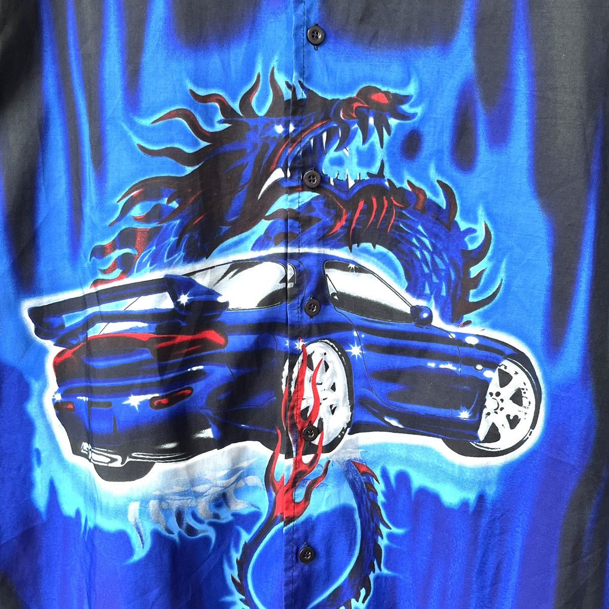 Japanese Brand × Vintage Vintage Hawaiian Japanese flame Dragon Car Print Shirt Size US L / EU 52-54 / 3 - 3 Thumbnail