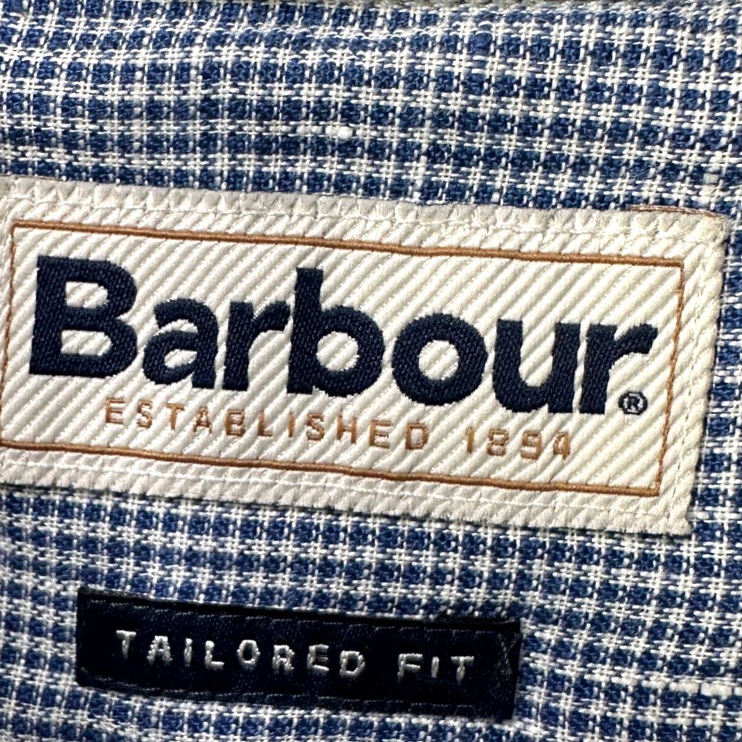 Barbour Barbour Mens Button-Down Linen Shirt Medium Blue Houndstooth Plaid Flip Cuff Shirt Size US M / EU 48-50 / 2 - 4 Thumbnail