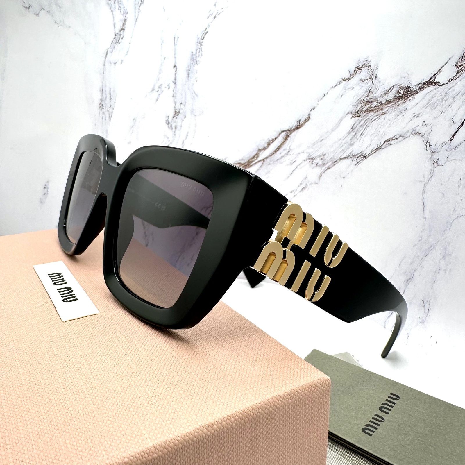 Miu Miu New MIU MIU Sunglasses Black Square Gold Metal Authentic Size ONE SIZE - 4 Thumbnail