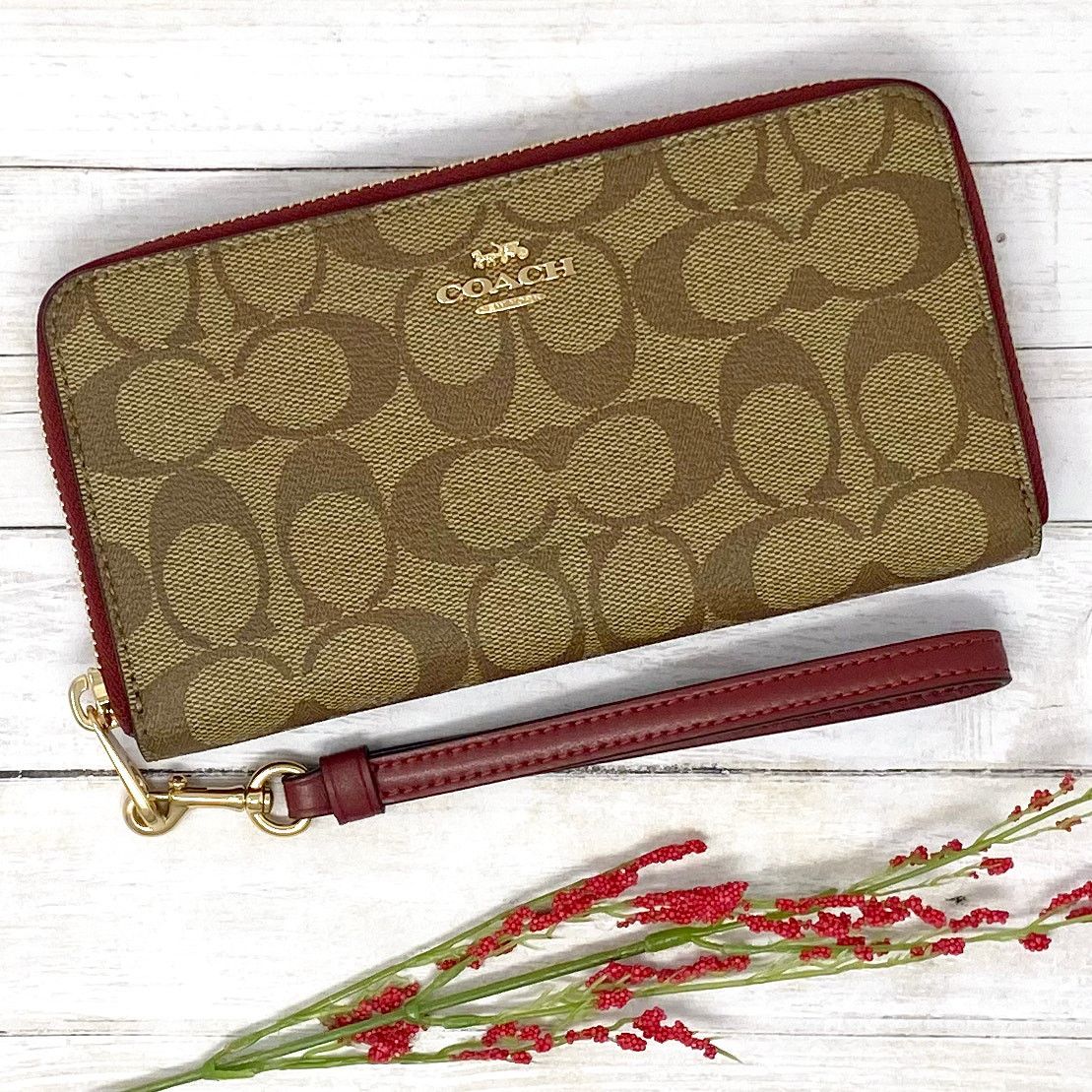 Coach Coach Long Zip Around Wallet in Signature Canvas Khaki C4452 Size ONE SIZE - 1 Thumbnail