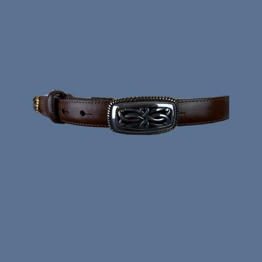 Brighton VINTAGE Brighton Belt Women's Brown Leather Silver Filigree Buckle Style 35409 Medium 28-32" 3/4"W Adjustable Mens Womens Size ONE SIZE - 1 Thumbnail