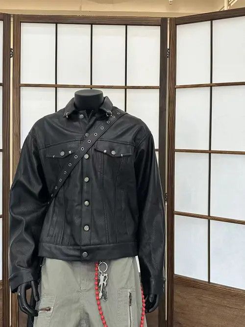VIBE Vintage Street Punk Button Down PU Leather Jacket Coat Size US L / EU 52-54 / 3 - 6 Thumbnail