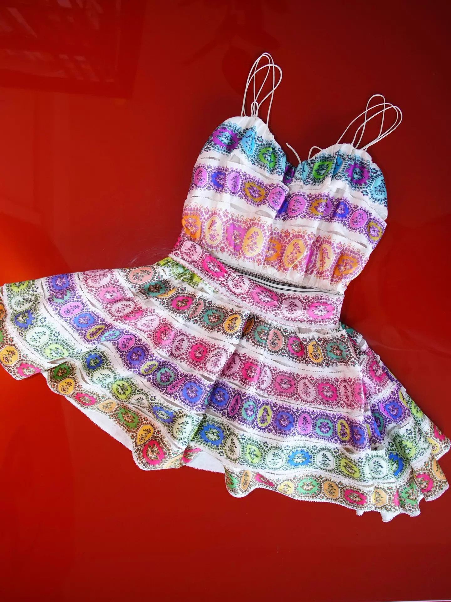 Roberto Cavalli RC Rainbow Silk-Printed Crocheted Strappy Boned A-Line Dress Size S / US 4 / IT 40 - 2 Thumbnail