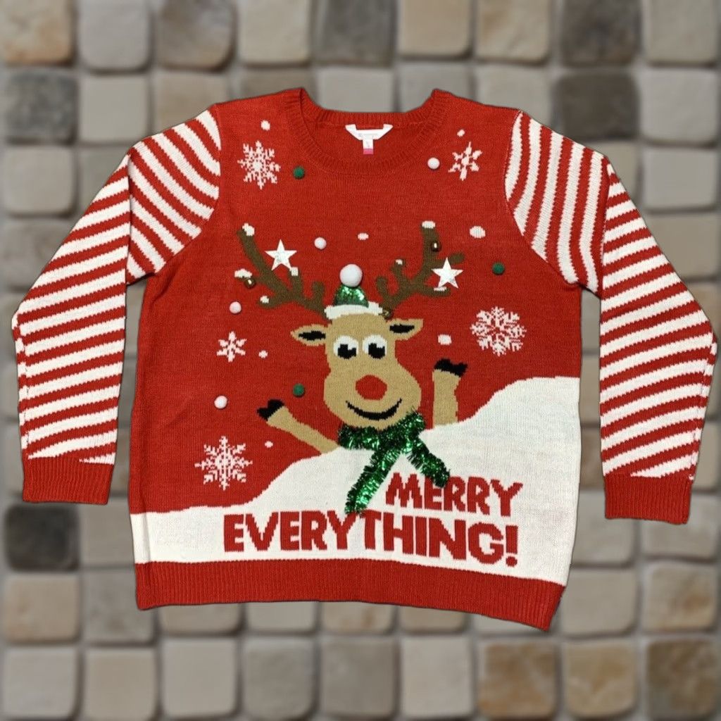 Vintage VINTAGE Christmas Sweater Woman’s XXXL Reindeer Jingle Bells Red White 3D Festive Fun Size XXL / US 16-18 / IT 52-54 - 1 Thumbnail