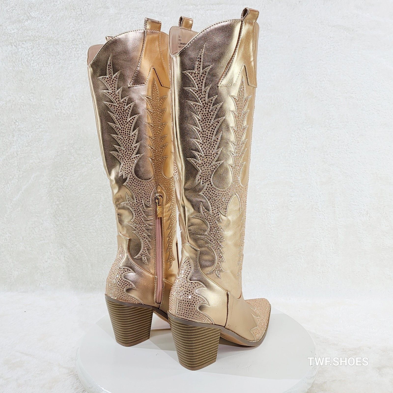 Other Flash Brush Metallic Matte Rhinestone Western Knee High Cowg Size US 8.5 / IT 38.5 - 9 Thumbnail