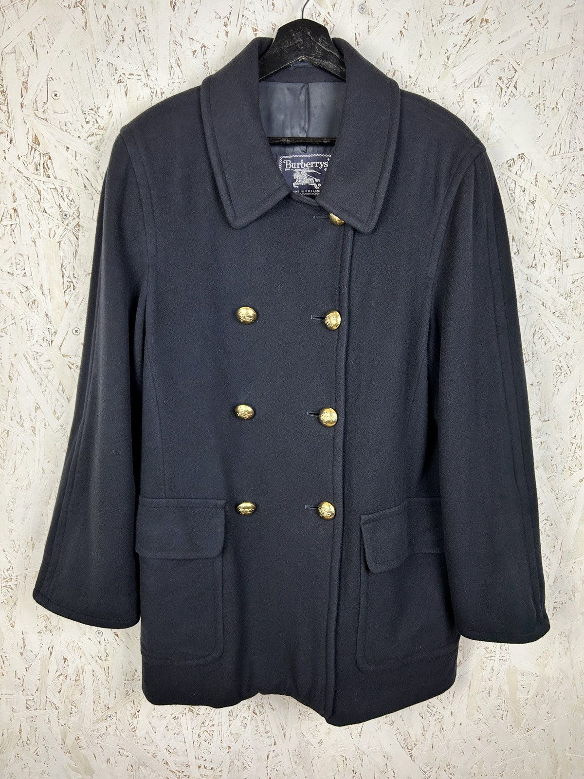 90s Vintage Burberry’s Wool Double Breasted Peacoat Blue