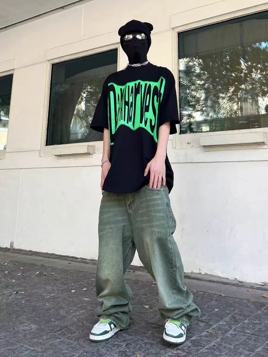 Japanese Brand Washed vintage green baggy jeans Size US 32 / EU 48 - 4 Thumbnail