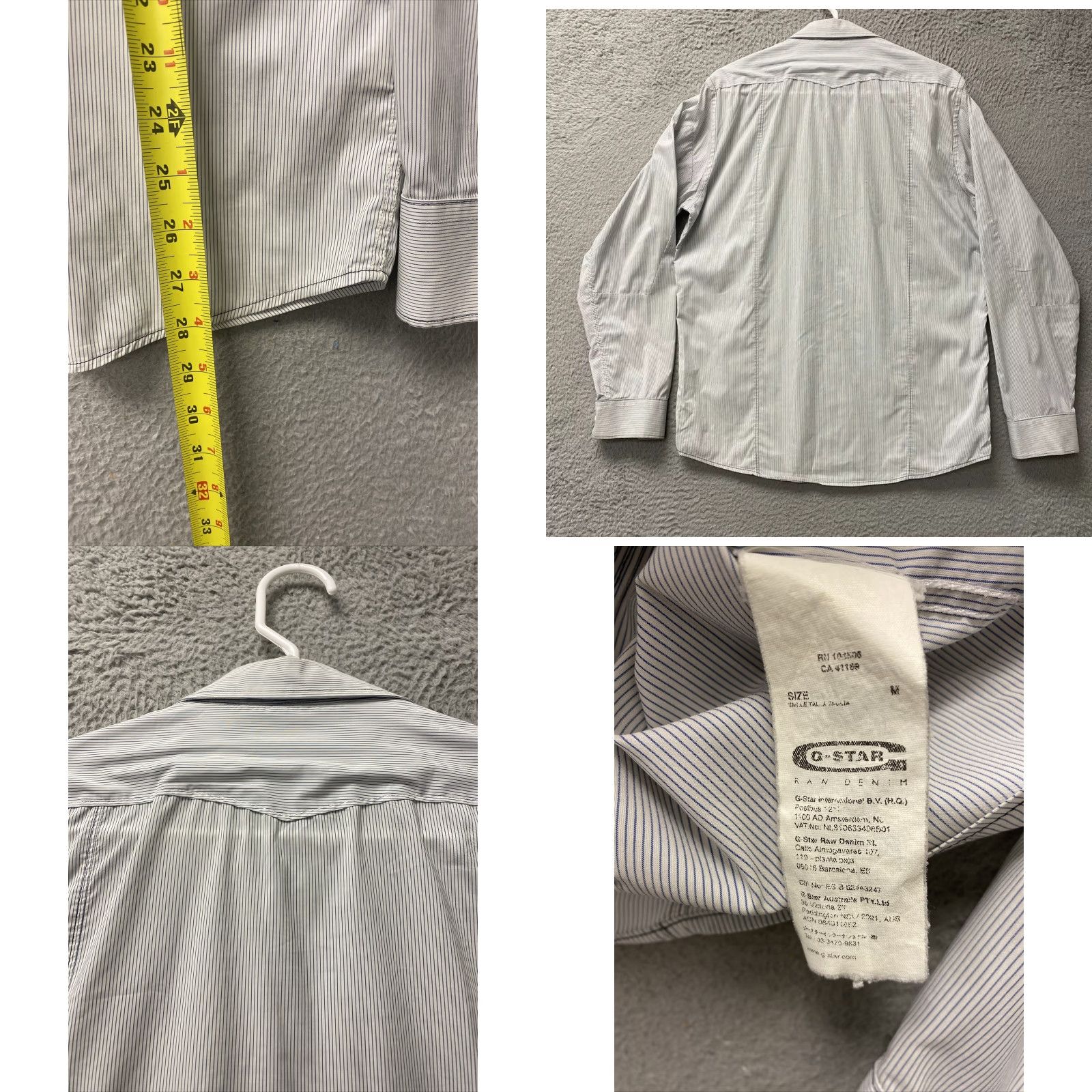 G-Star G-Star Raw Men's Plaid Button-Up Shirt Long Sleeve Casual 82-87 M Gray Stripes Size US M / EU 48-50 / 2 - 8 Thumbnail