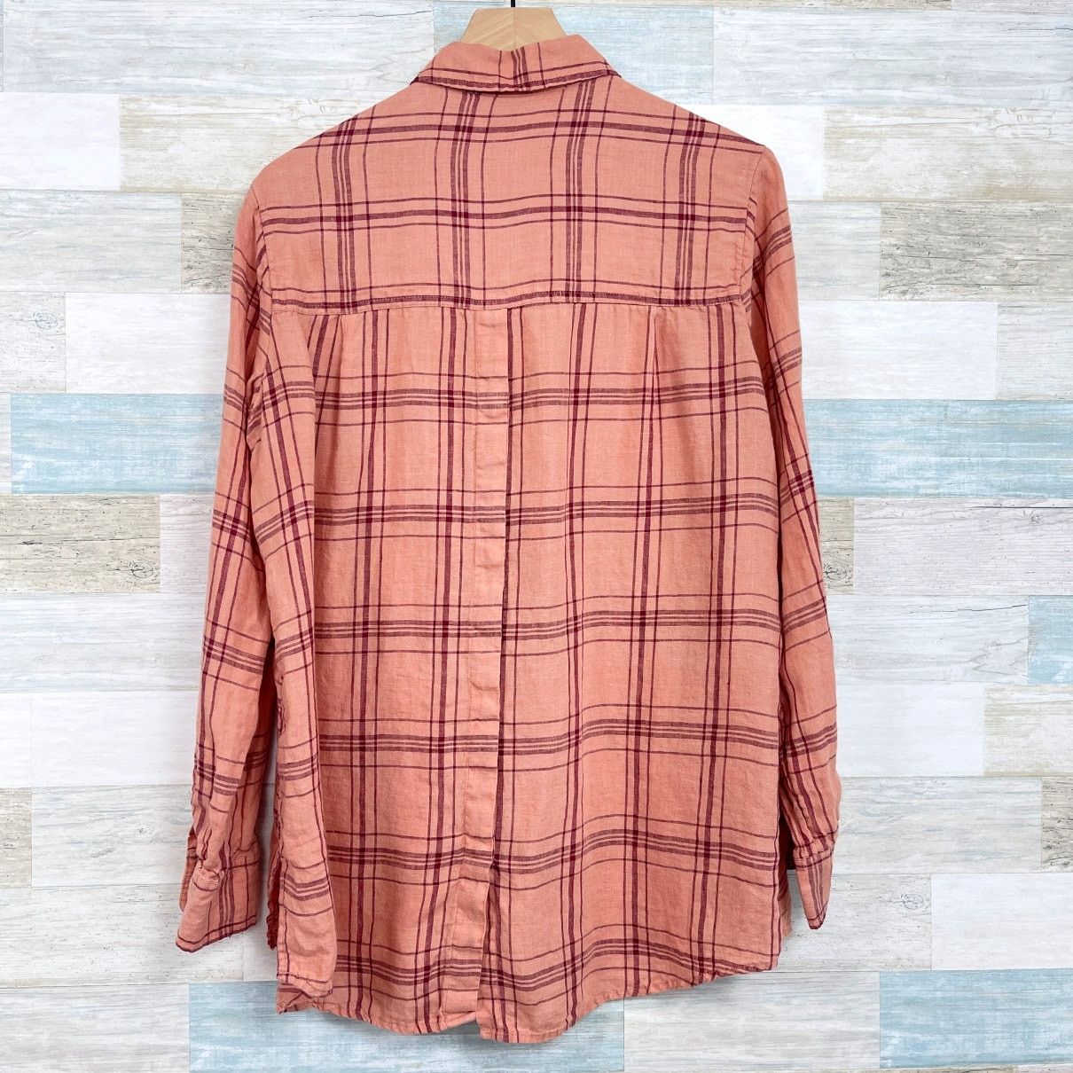 Free People Free People Linen No Limit Shirt Orange Plaid Longline M Size M / US 6-8 / IT 42-44 - 5 Thumbnail