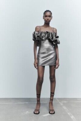 Zara ZARA metallic cocktail dress S / 4 silver simple draped Size S / US 4 / IT 40 - 2 Thumbnail