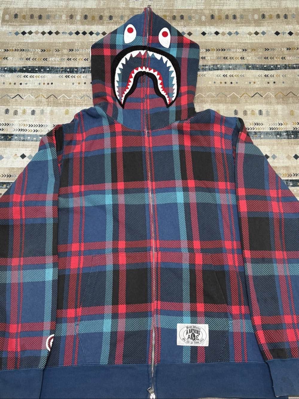 Bape A BATHING APE Plaid Shark Full Zip Hoodie Size XXL Size US XXL / EU 58 / 5 - 1 Thumbnail