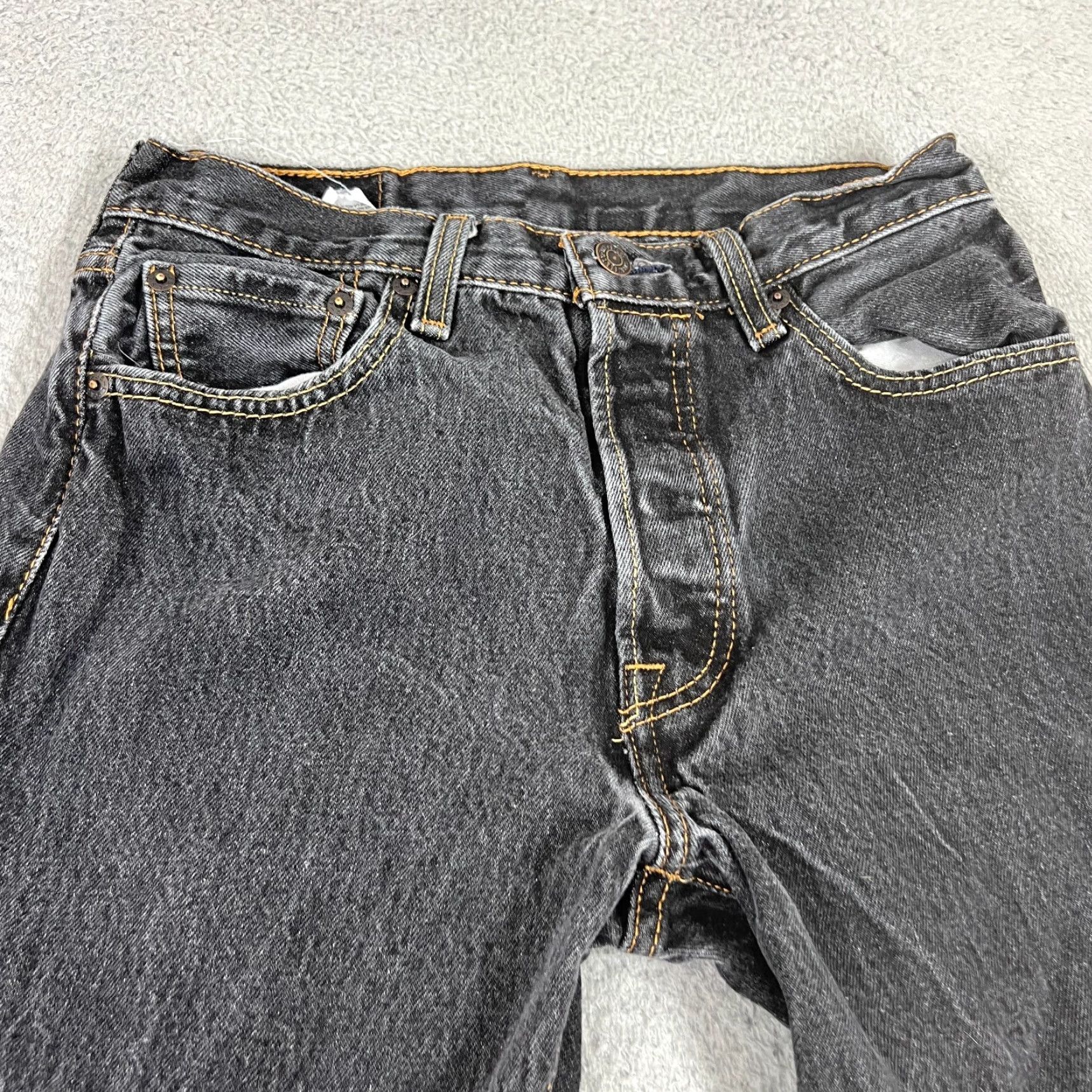 Levi's Levi's 501 Jeans Men 29x28 Black Denim Straight Leg Button Fly Casual Pants Size US 29 - 3 Thumbnail