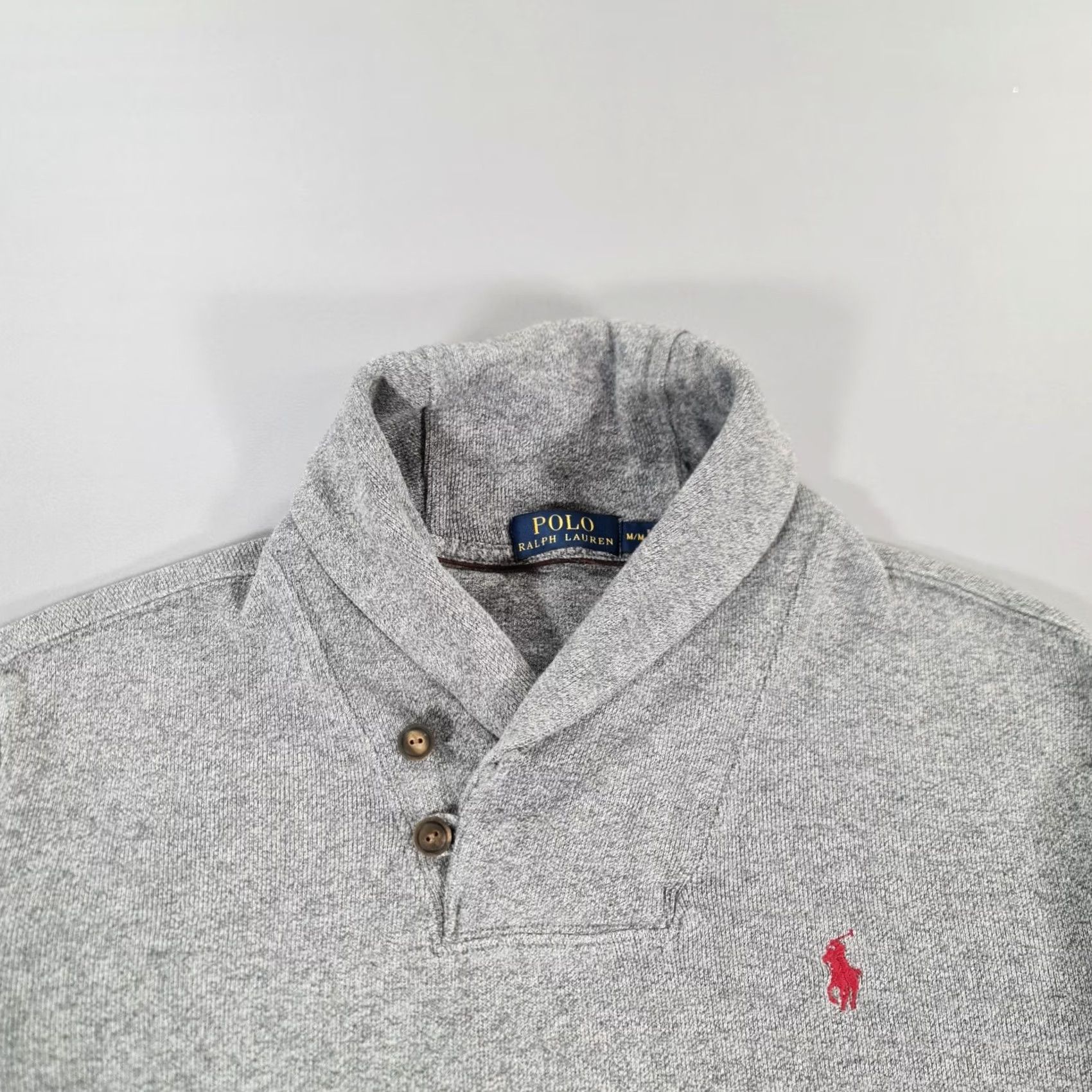 Polo Ralph Lauren Polo Ralph Lauren Mens Jumper Grey Medium Cotton Shawl Neck Pullover 19627 Size US M / EU 48-50 / 2 - 2 Thumbnail