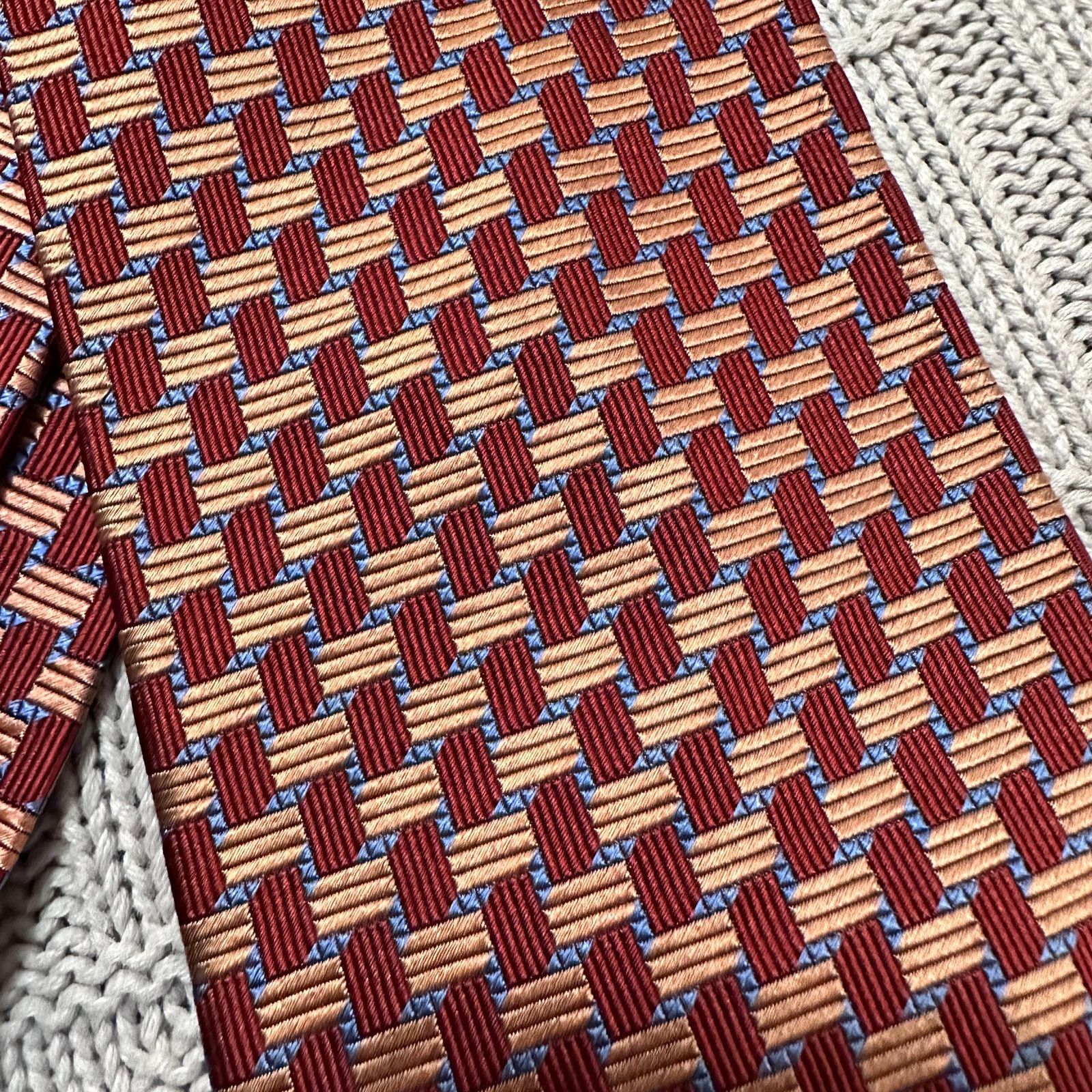 Paul Fredrick Paul Fredrick red and orange basketweave Italian silk tie Size ONE SIZE - 2 Thumbnail