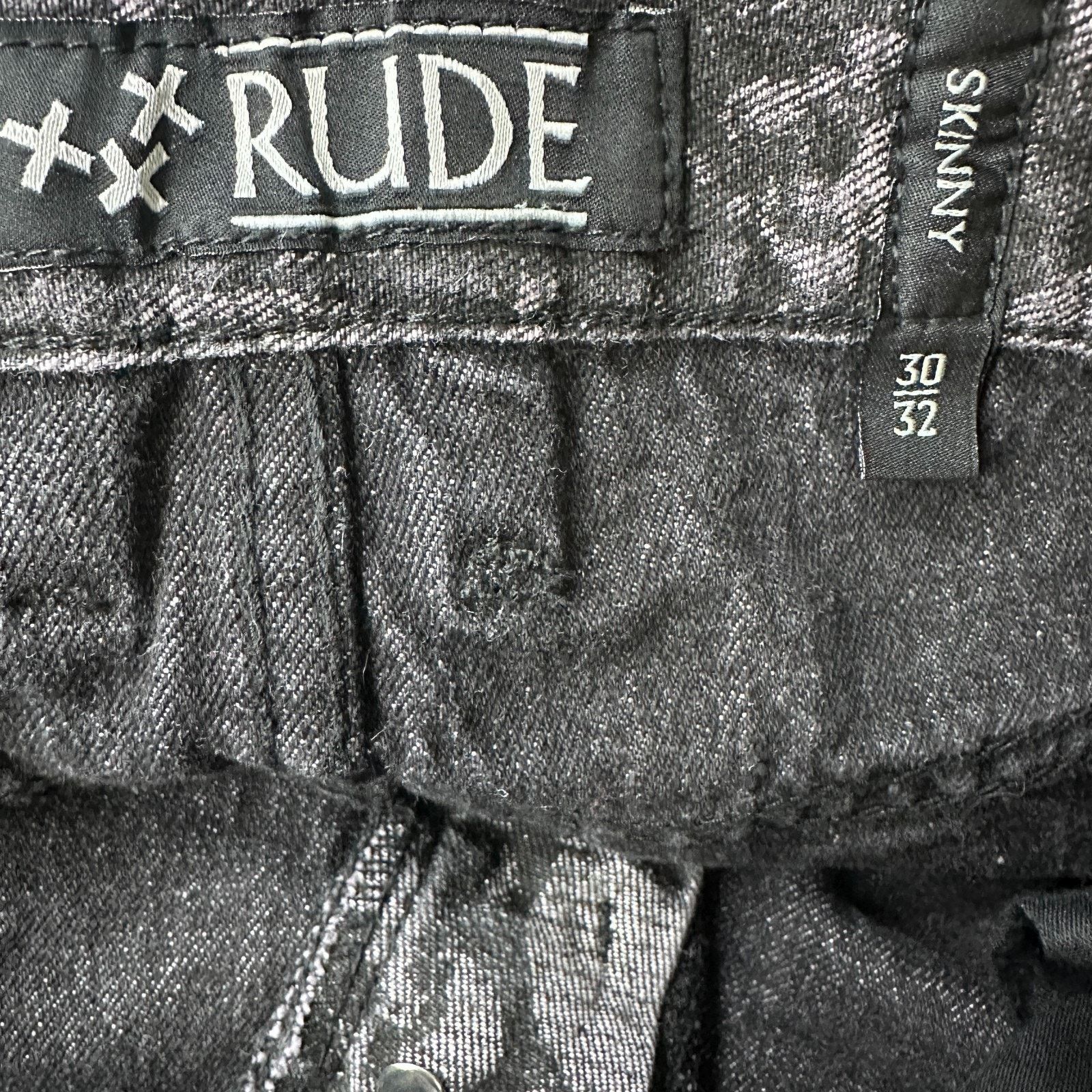 Rude Xxx Rude Skull AOP Skinny Jeans Men 30x32 Black Denim Dark Size US 30 / EU 46 - 7 Thumbnail