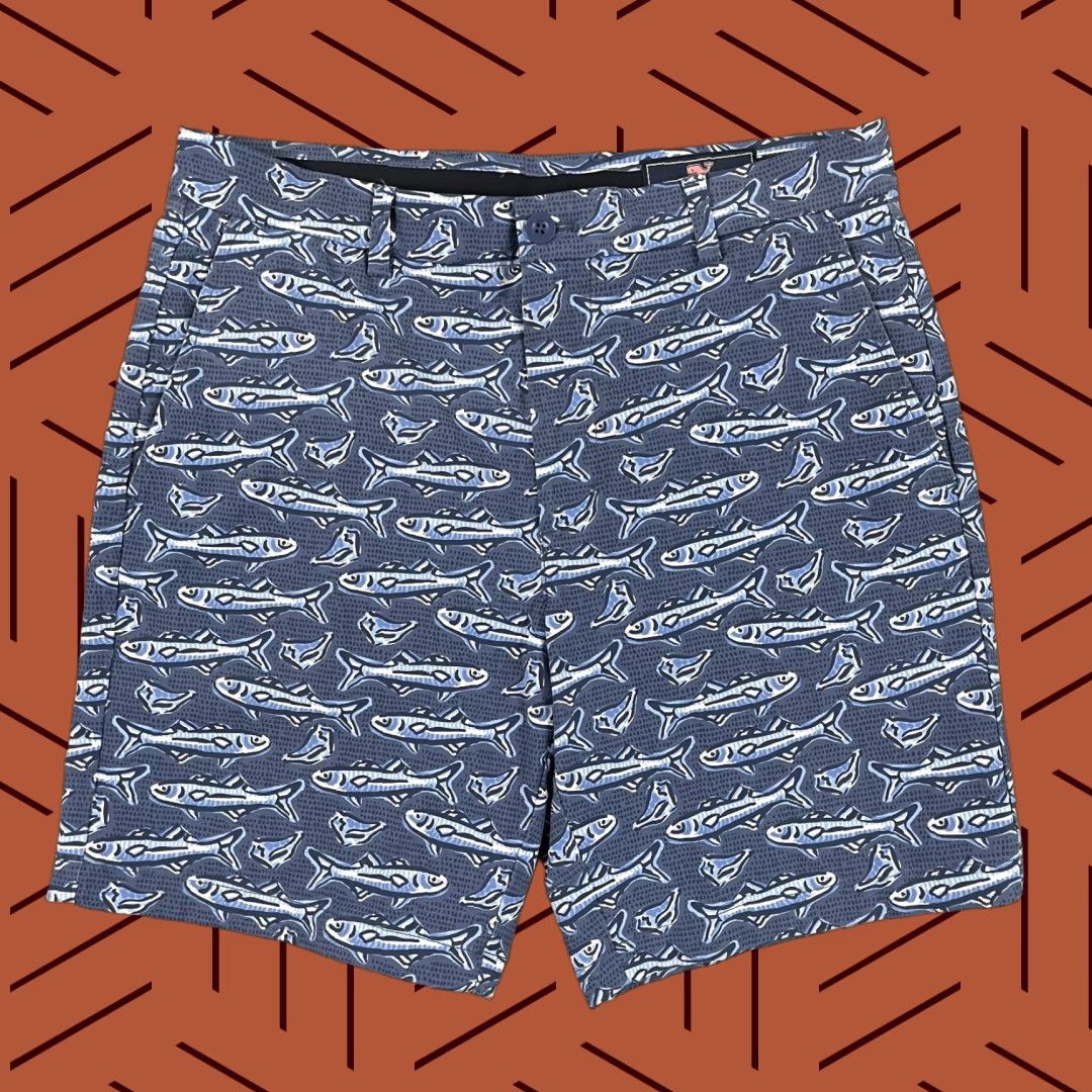 Vineyard Vines VINEYARD VINES Performance Golf Chino Shorts Men 32 Blue Fish Print 8" Inseam Regular Fit Size US 32 / EU 48 - 1 Thumbnail