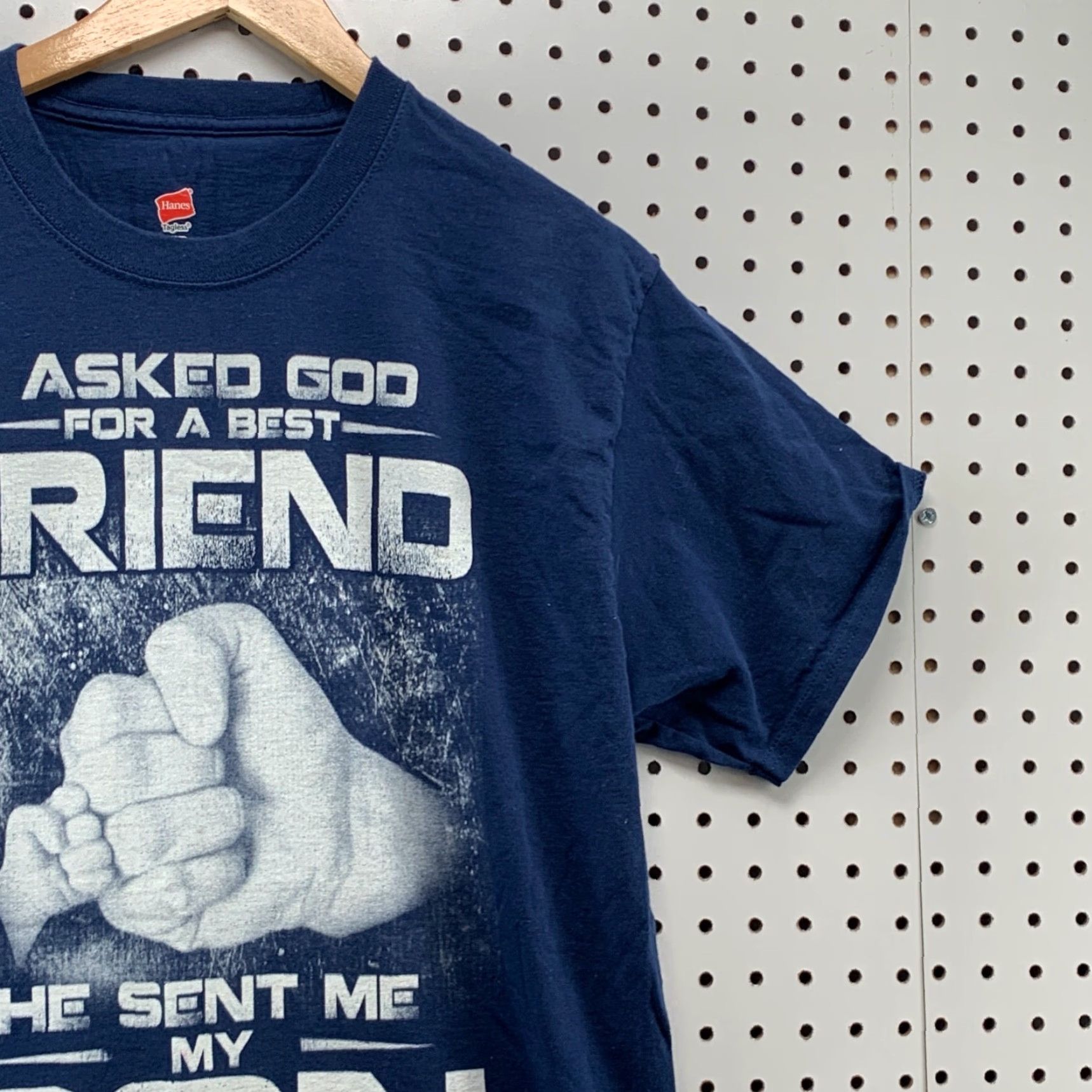 Hanes Religious Dad Shirt Mens Large God Sent Quote Son Short Sleeve Shirt Size US L / EU 52-54 / 3 - 4 Thumbnail