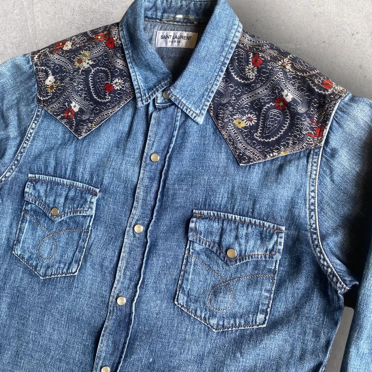 Hedi Slimane × Saint Laurent Paris SS15 Paisley Denim Western Shirt Size US M / EU 48-50 / 2 - 1 Thumbnail