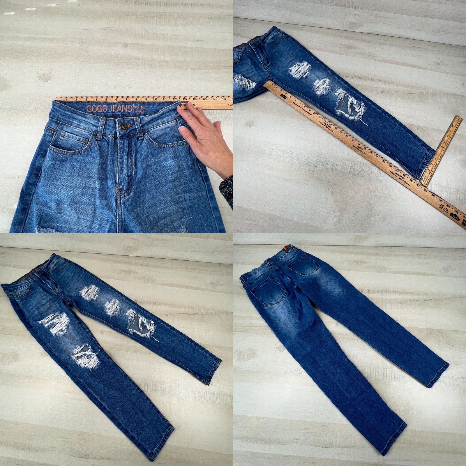 Vintage Gogo Women's Junior 5 Blue Distressed Skinny Jeans Ankle High Rise Denim Size 27" / US 4 / IT 40 - 8 Thumbnail