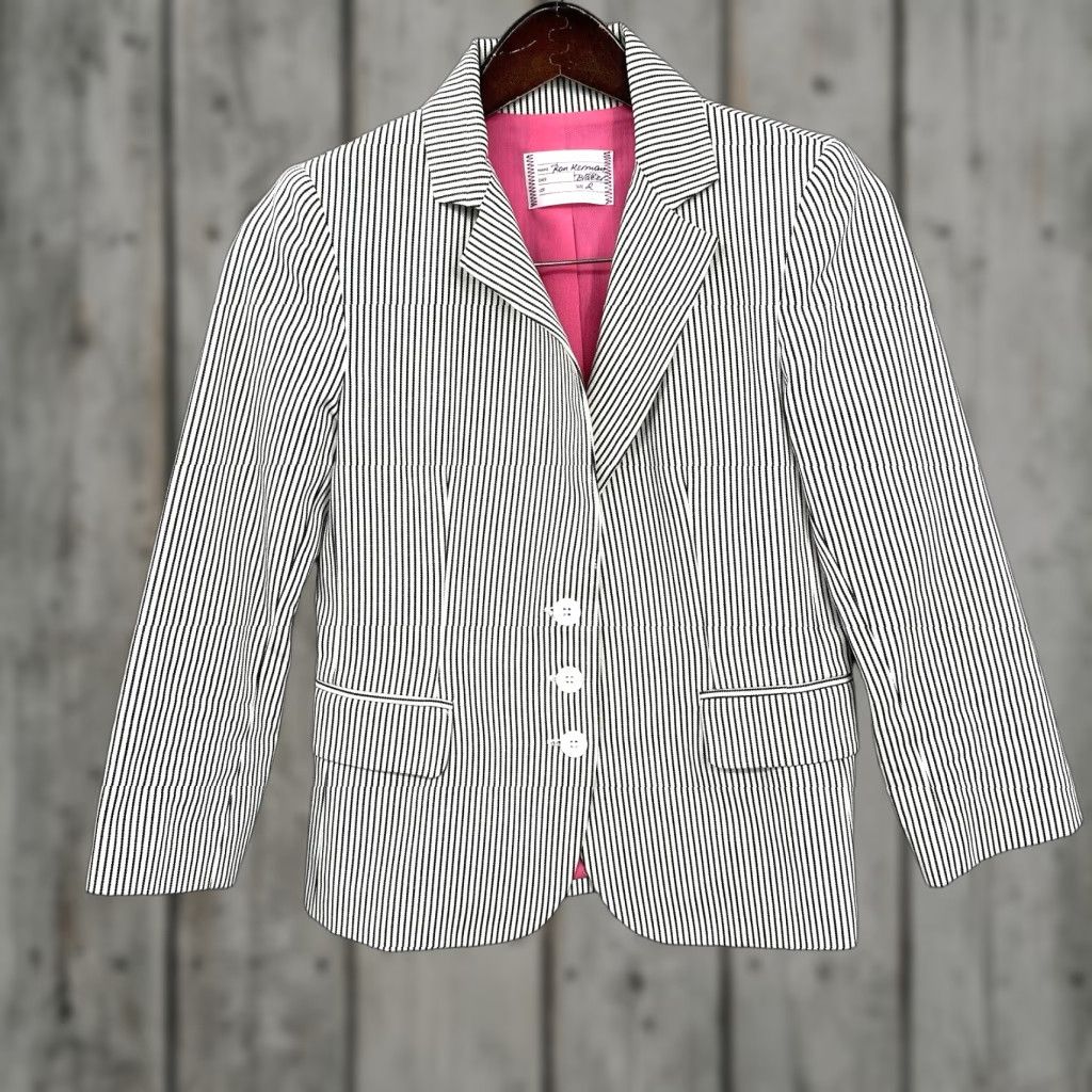 Vintage Ron Herman Blazer Womens Striped 3/4 Sleeve Wool Button Ivory Knit Classic Blazer 4 Size S / US 4 / IT 40 - 1 Thumbnail